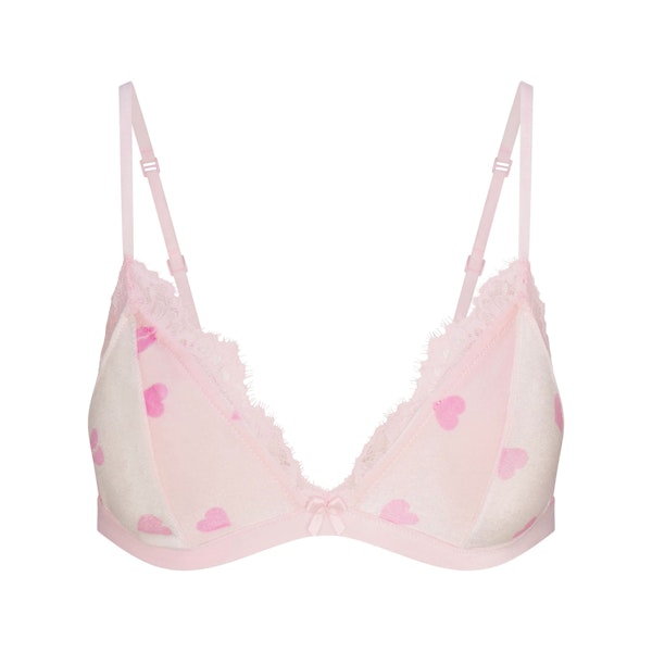 VELVET LACE TRIANGLE BRALETTE | CHERRY BLOSSOM HEART BREAKER FLAT ON A WHITE BACKGROUND | FLT