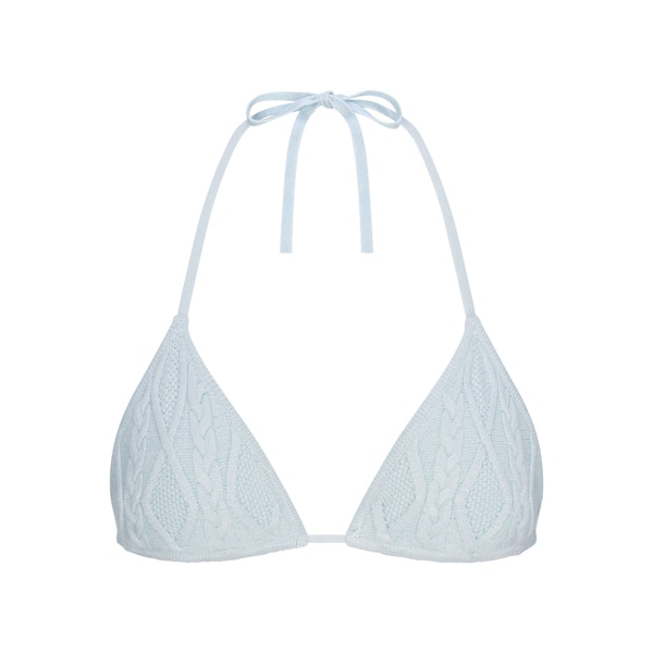 CABLE KNIT TRIANGLE BRALETTE | CLOUD (TRIANGLE BRALETTES) FLAT ON A WHITE BACKGROUND | FLT