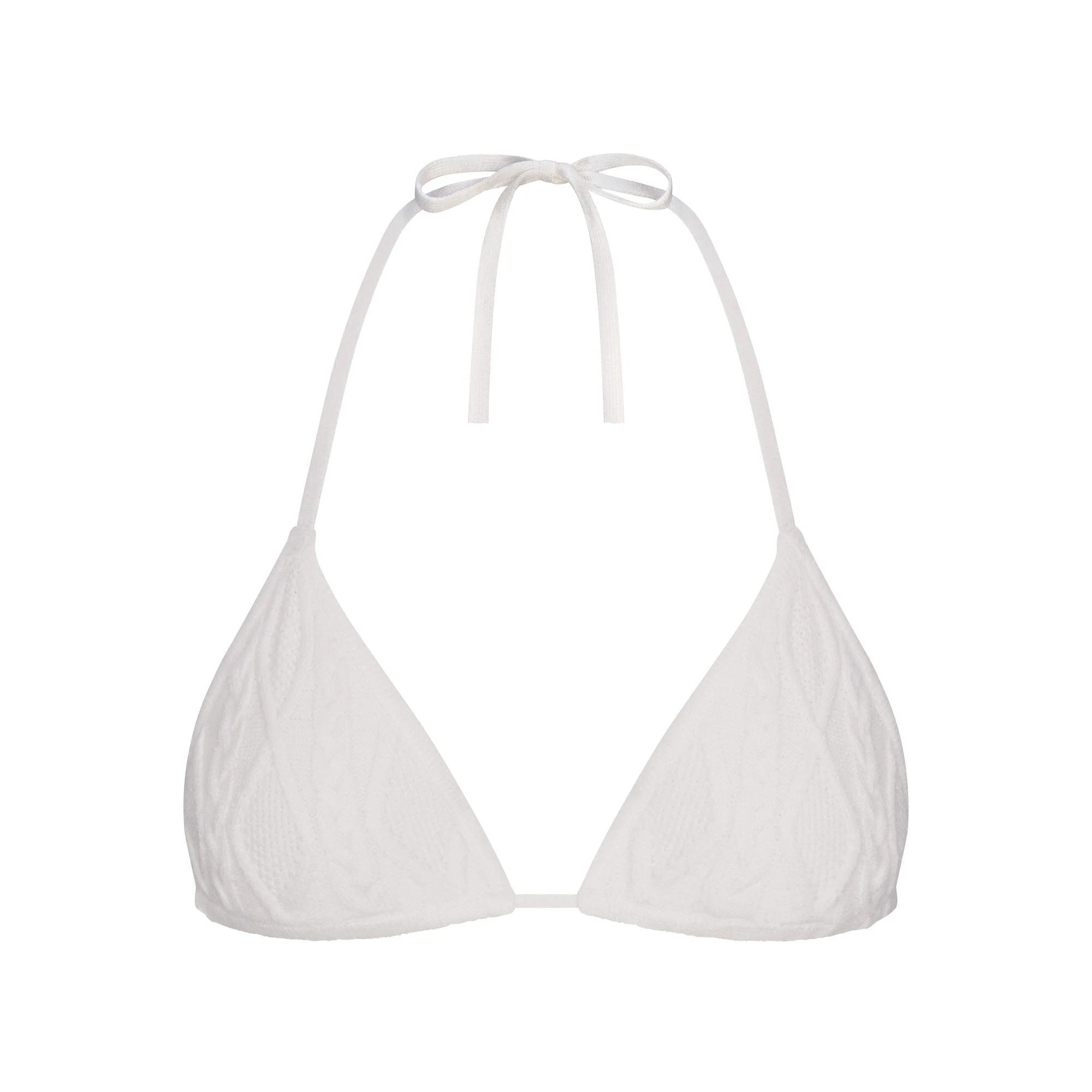 CABLE KNIT TRIANGLE BRALETTE | MARBLE (TRIANGLE BRALETTES) FLAT ON A WHITE BACKGROUND | FLT