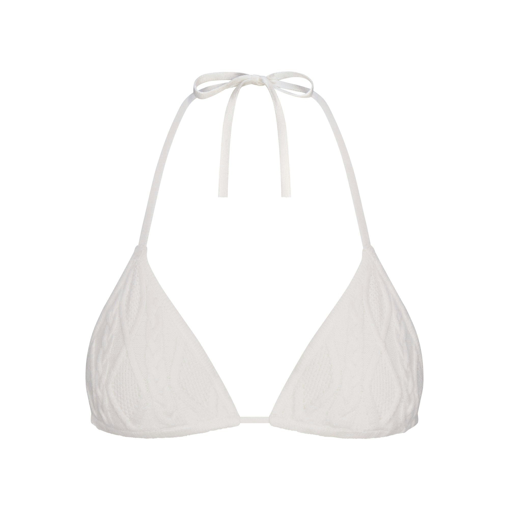 CABLE KNIT TRIANGLE BRALETTE | MARBLE (TRIANGLE BRALETTES) FLAT ON A WHITE BACKGROUND | FLT