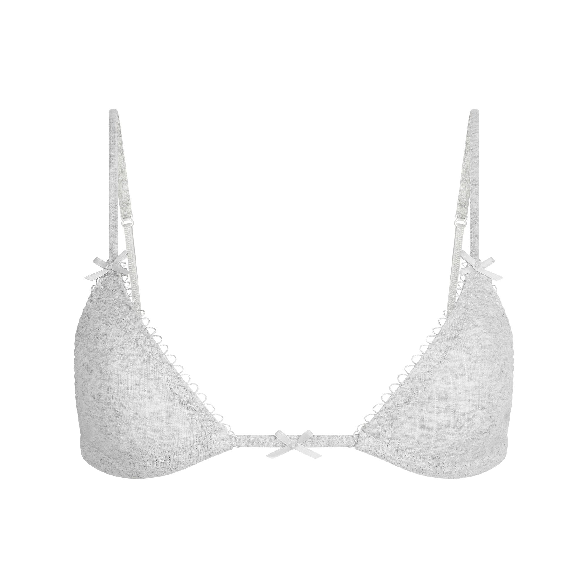 POINTELLE TRIANGLE BRALETTE | LIGHT HEATHER GREY FLAT ON A WHITE BACKGROUND | FLT