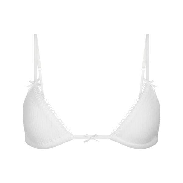 POINTELLE TRIANGLE BRALETTE | SNOW FLAT ON A WHITE BACKGROUND | FLT