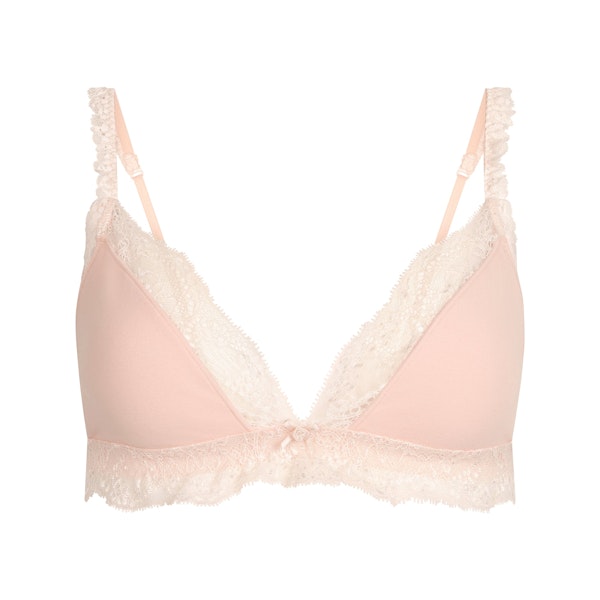 COTTON JERSEY LACE TRIANGLE BRALETTE | PRIMROSE FLAT ON A WHITE BACKGROUND | FLT