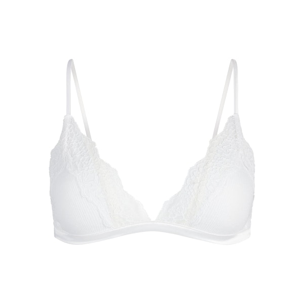 SHEER COTTON LACE TRIANGLE BRALETTE | SNOW FLAT ON A WHITE BACKGROUND | FLT