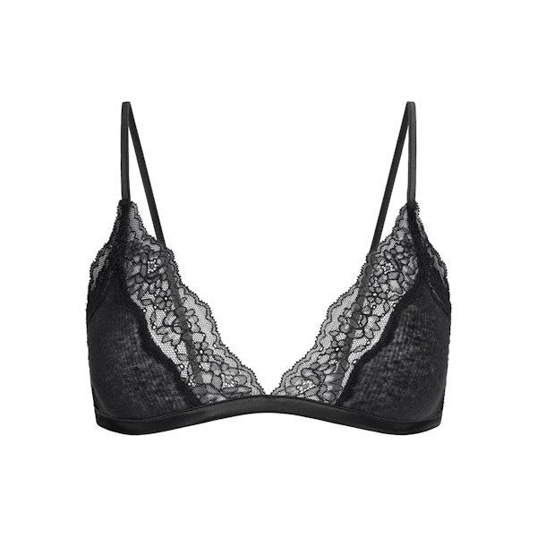 SHEER COTTON LACE TRIANGLE BRALETTE | SOOT FLAT ON A WHITE BACKGROUND | FLT