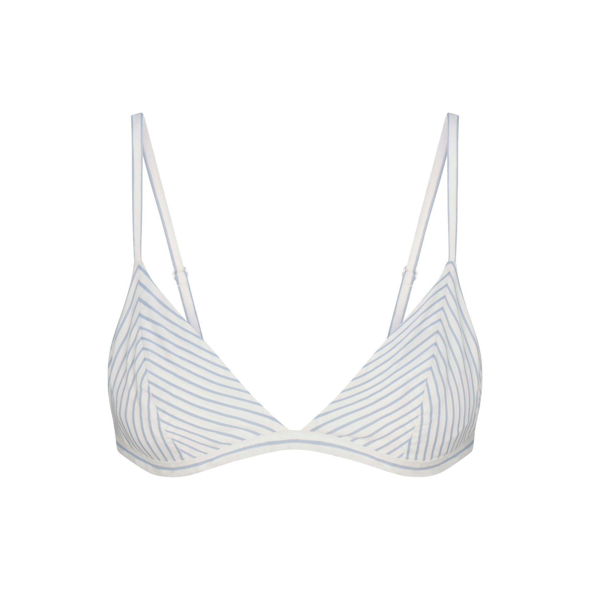 COTTON POPLIN TRIANGLE BRALETTE | ZEN BLUE STRIPE (TRIANGLE BRALETTES) FLAT ON A WHITE BACKGROUND | FLT