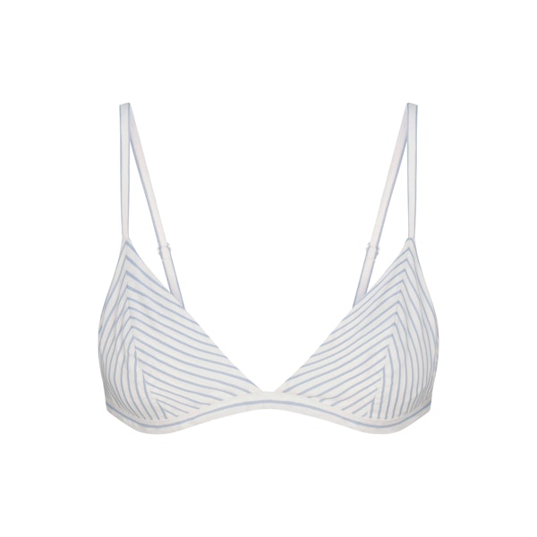 COTTON POPLIN TRIANGLE BRALETTE | ZEN BLUE STRIPE (TRIANGLE BRALETTES) FLAT ON A WHITE BACKGROUND | FLT
