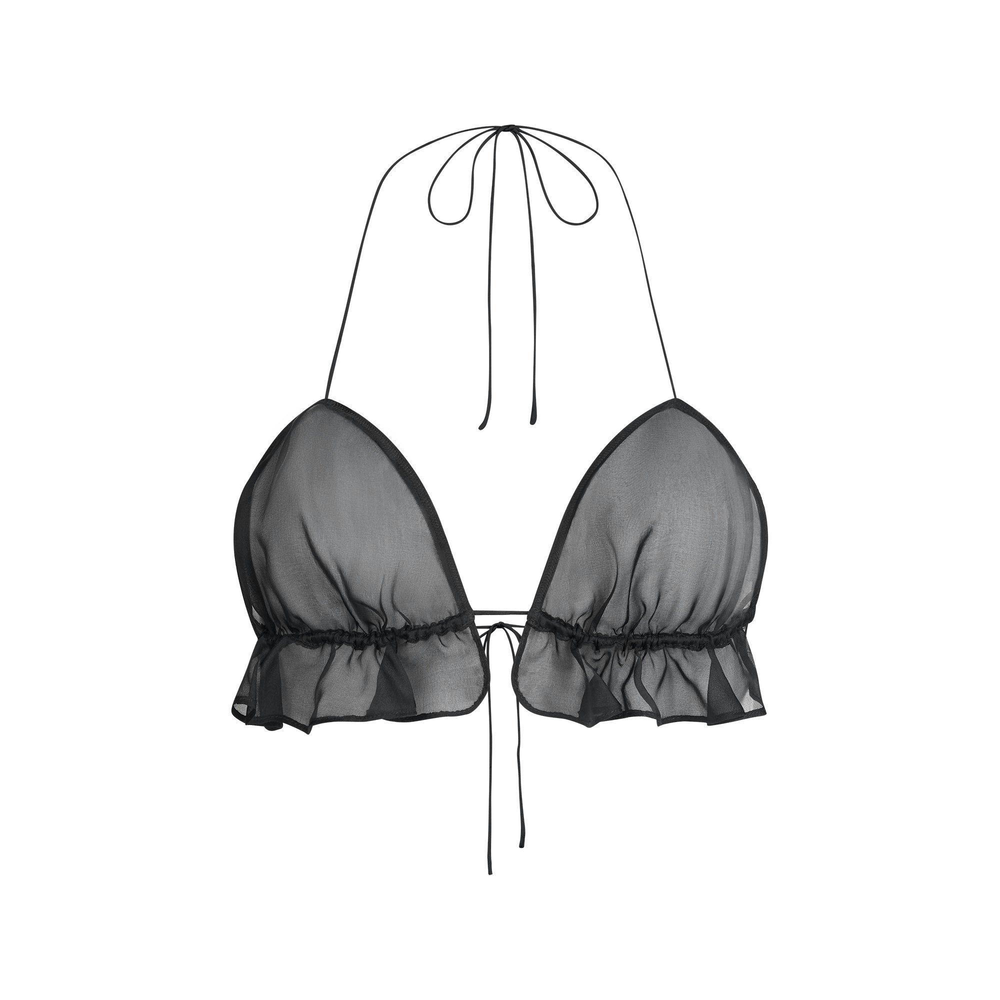 SKIMS ROMANCE HALTER BRALETTE | OBSIDIAN FLAT ON A WHITE BACKGROUND | FLT