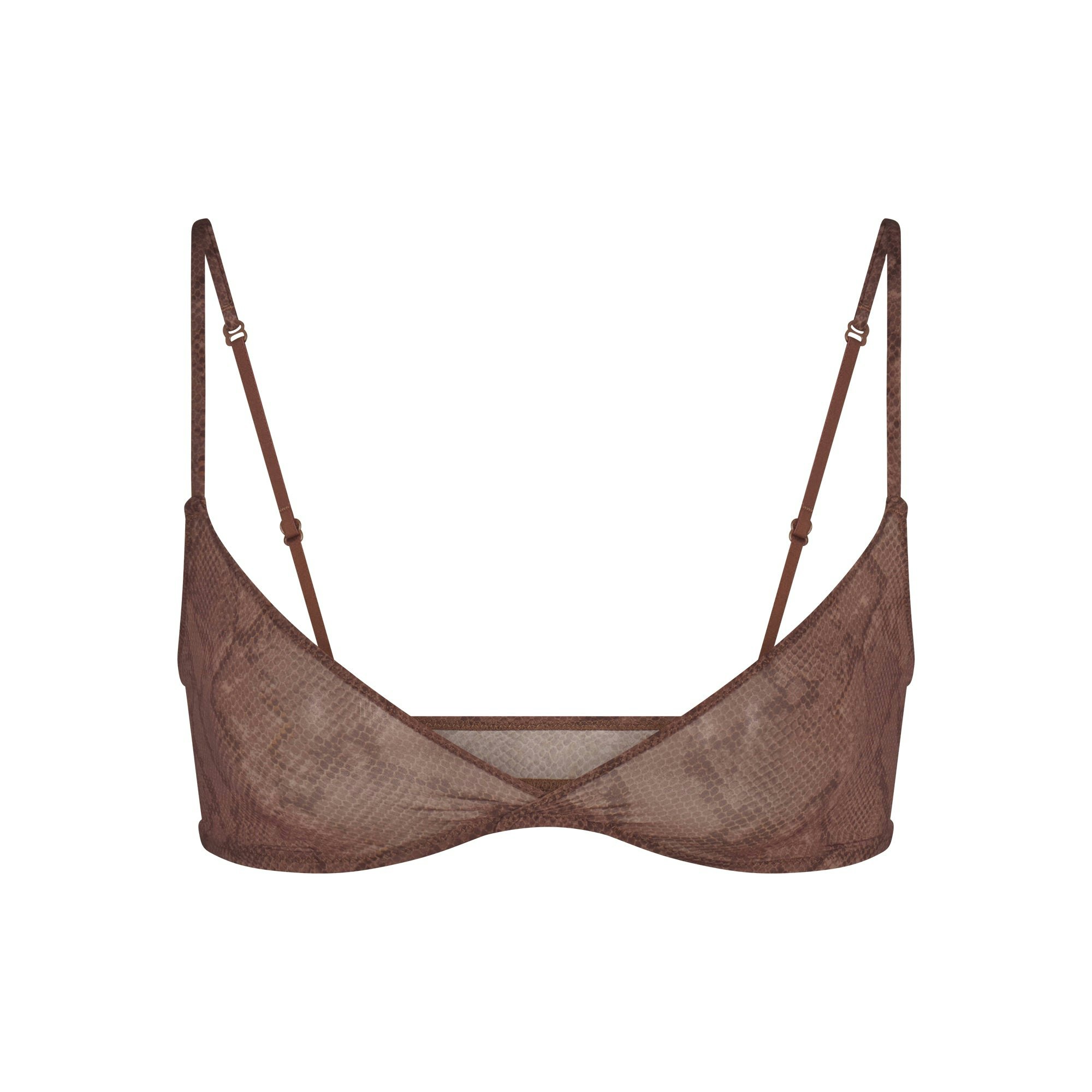 MILKY SHEER TRIANGLE BRALETTE | JASPER SNAKE PRINT FLAT ON A WHITE BACKGROUND | FLT