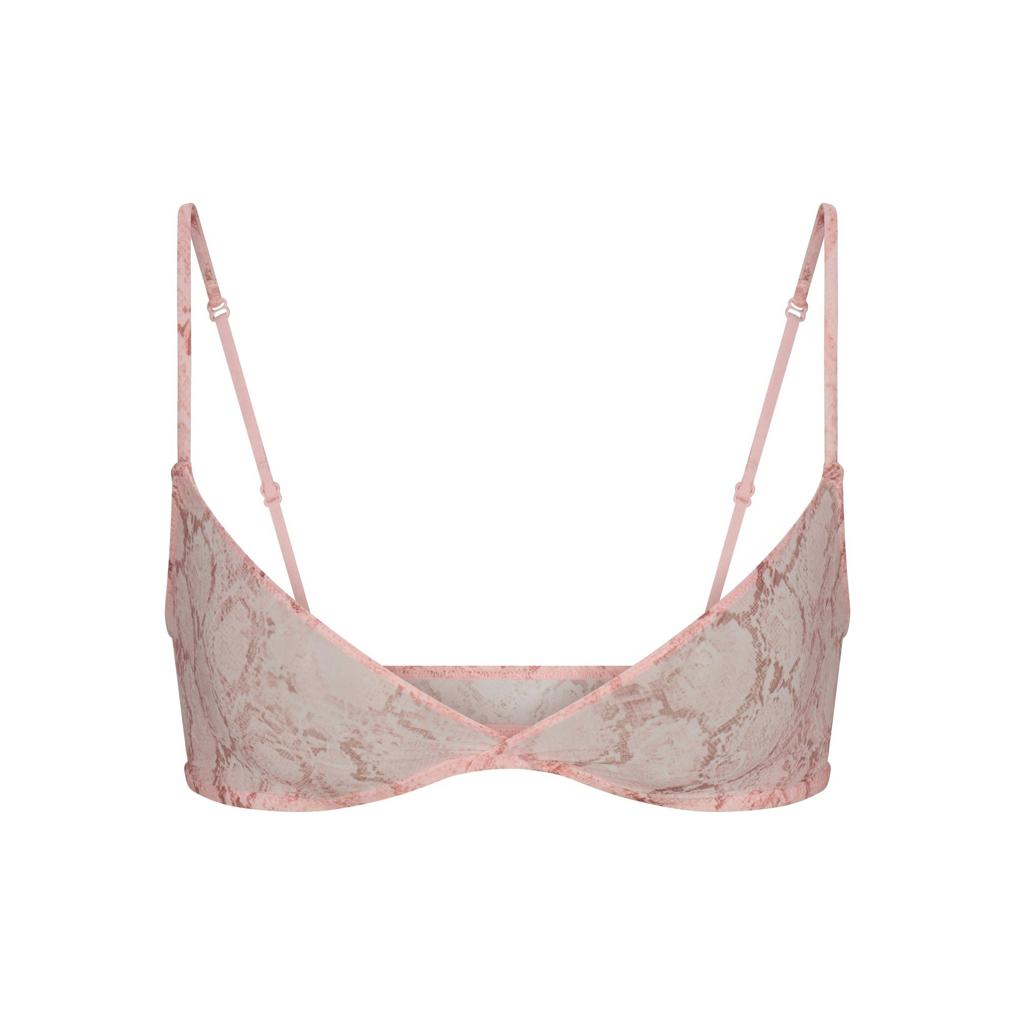 MILKY SHEER TRIANGLE BRALETTE | ROSE PASTEL SNAKE PRINT FLAT ON A WHITE BACKGROUND | FLT