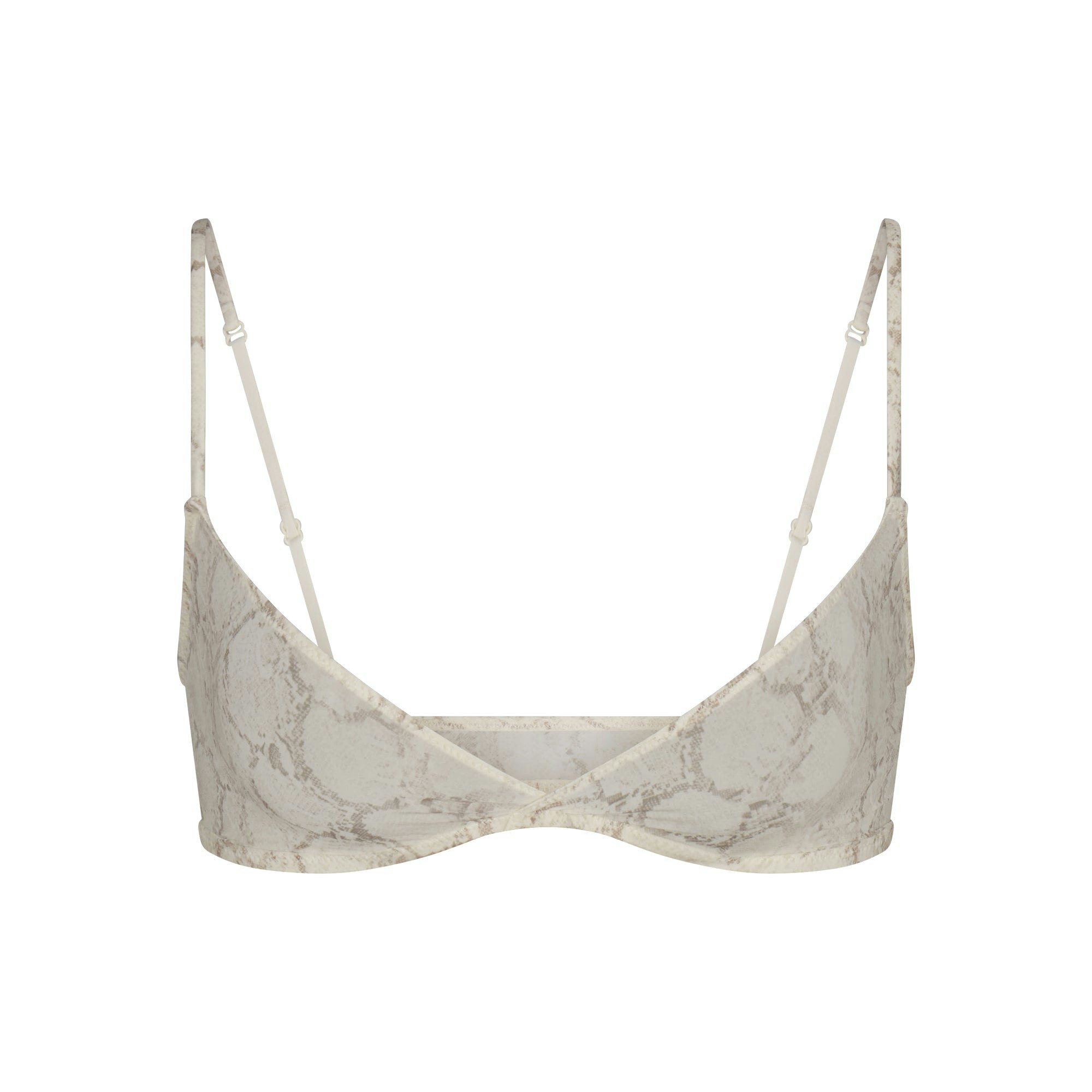 MILKY SHEER TRIANGLE BRALETTE | STONE PASTEL SNAKE PRINT FLAT ON A WHITE BACKGROUND | FLT