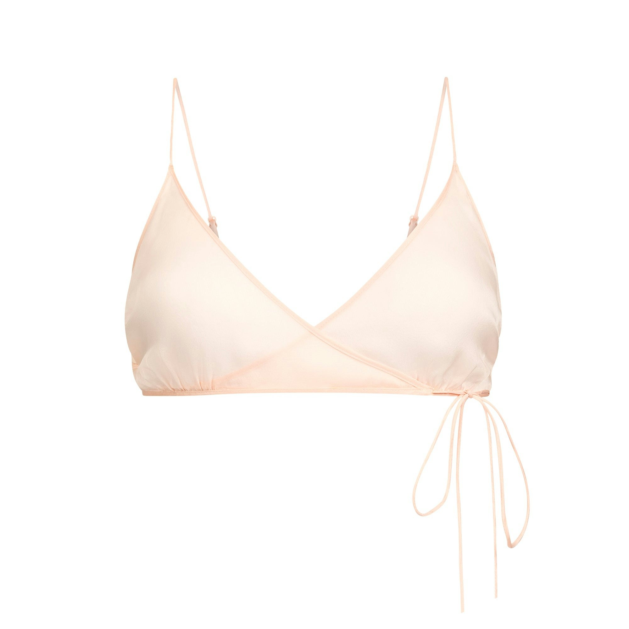 SKIMS ROMANCE SKIMPY WRAP BRALETTE | PRIMROSE FLAT ON A WHITE BACKGROUND | FLT