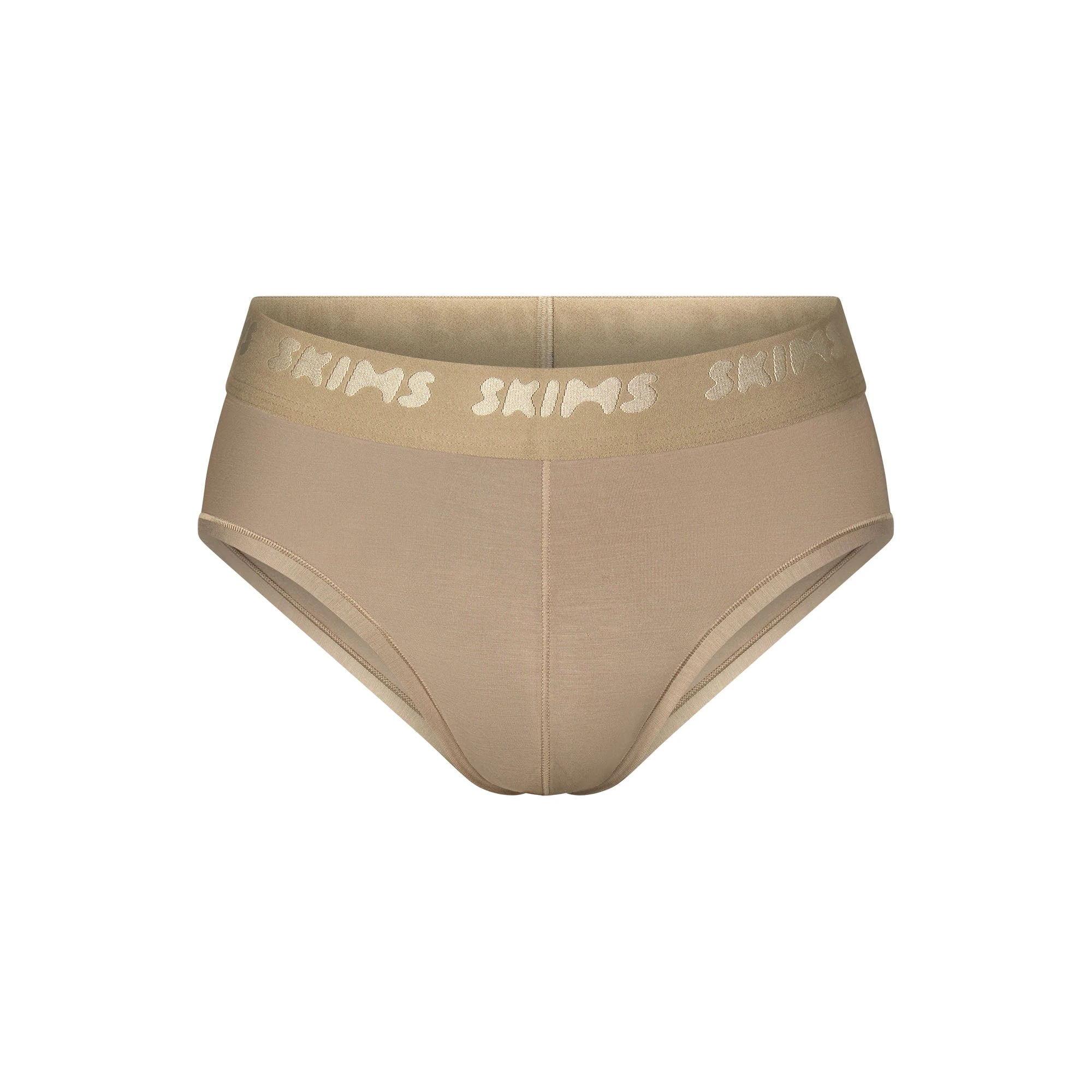 SKIMS STRETCH MENS BRIEF | DESERT (MENS BRIEFS, MENS UNDERWEAR) LAYS FLAT ON A WHITE BACKGROUND | FLT
