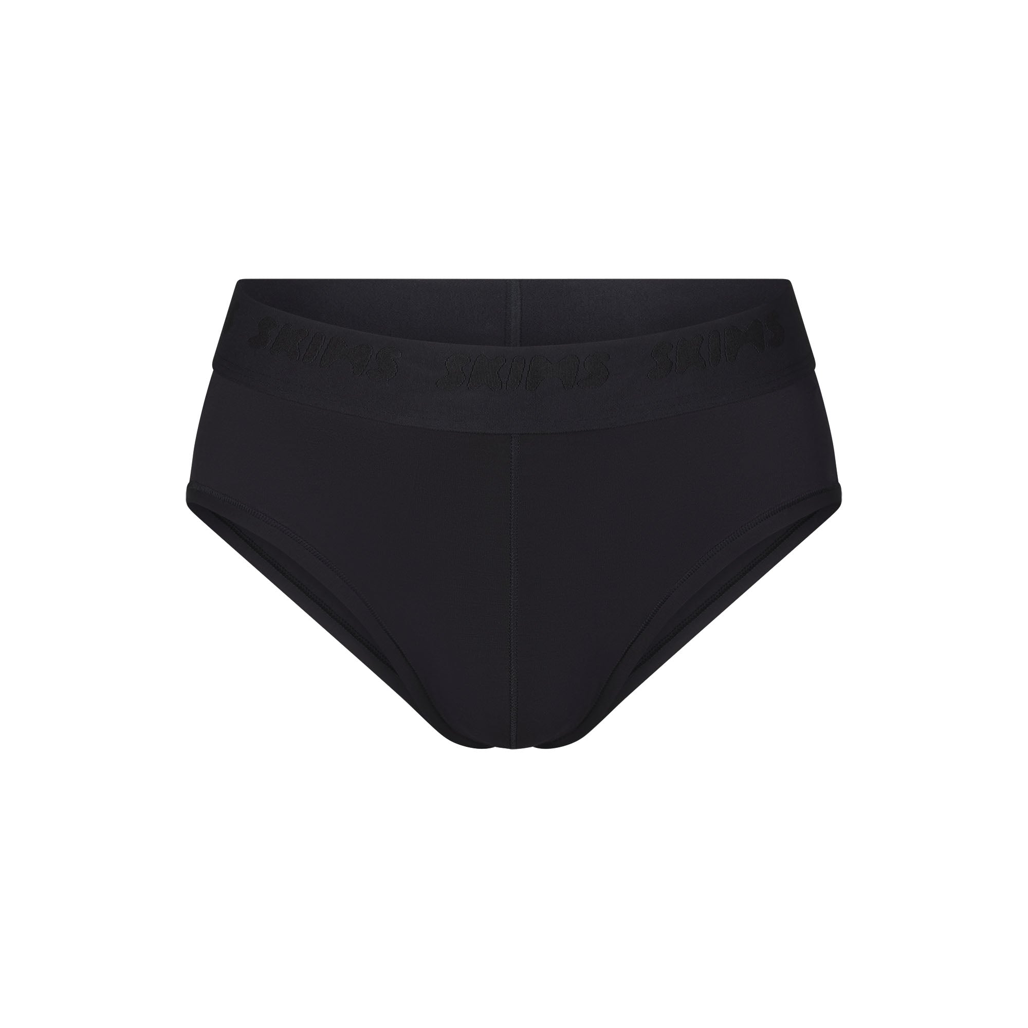 SKIMS STRETCH MENS BRIEF | OBSIDIAN (MENS BRIEFS, MENS UNDERWEAR) LAYS FLAT ON A WHITE BACKGROUND | FLT