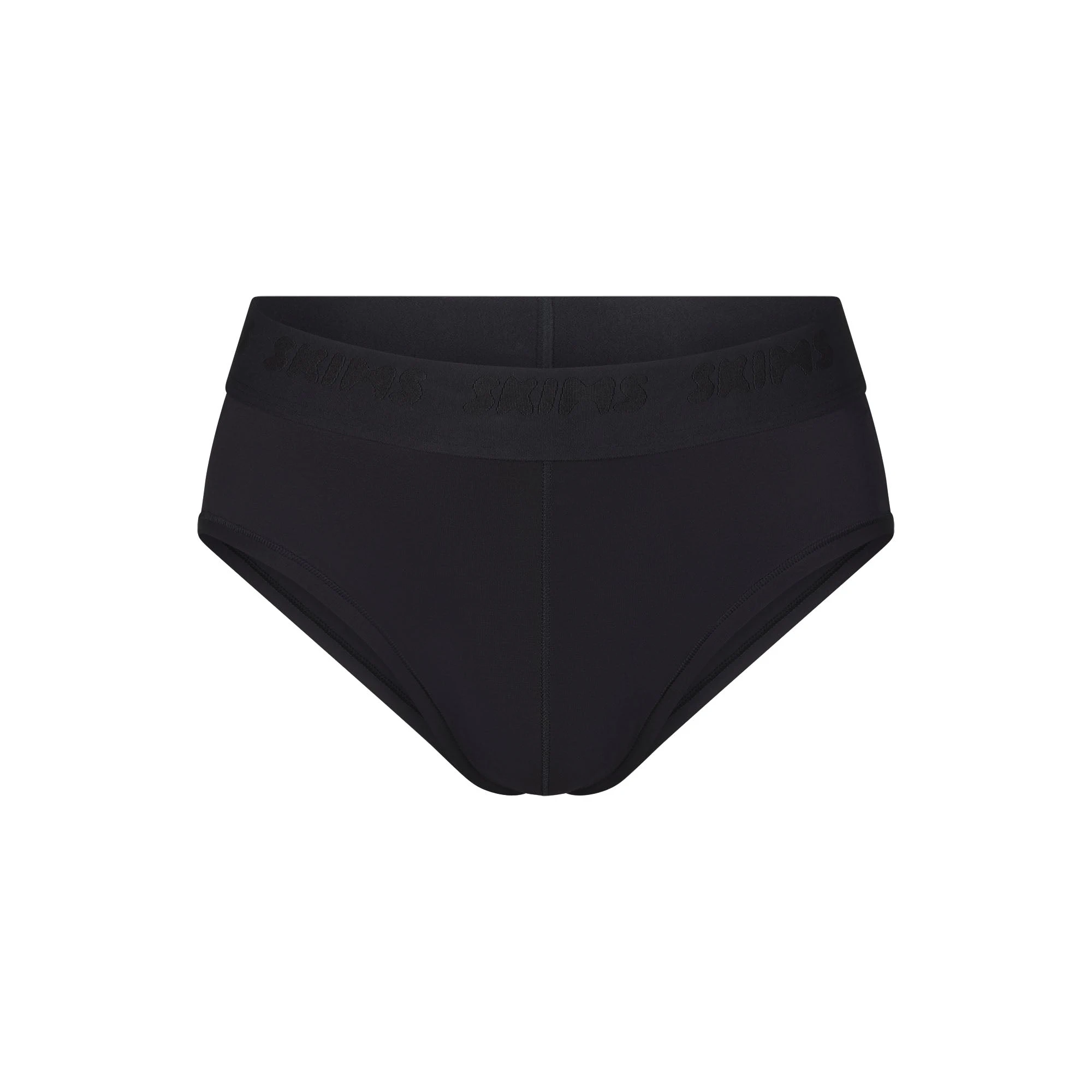 SKIMS STRETCH MENS BRIEF | OBSIDIAN (MENS BRIEFS, MENS UNDERWEAR) LAYS FLAT ON A WHITE BACKGROUND | FLT