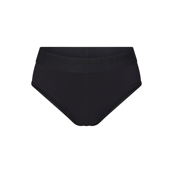 SKIMS STRETCH MENS BRIEF | OBSIDIAN (MENS BRIEFS, MENS UNDERWEAR) LAYS FLAT ON A WHITE BACKGROUND | FLT