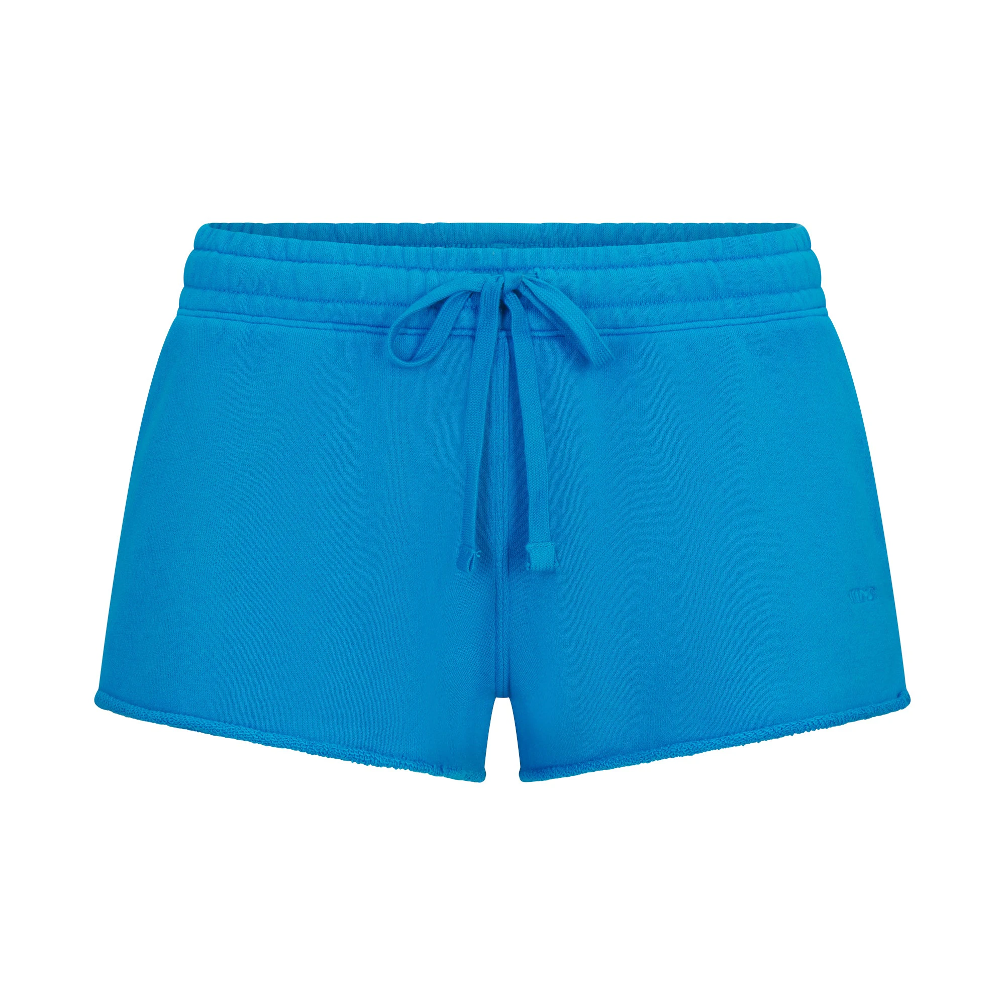FRENCH TERRY RAW EDGE SHORT | CERULEAN LAYS FLAT ON A WHITE BACKGROUND | FLT