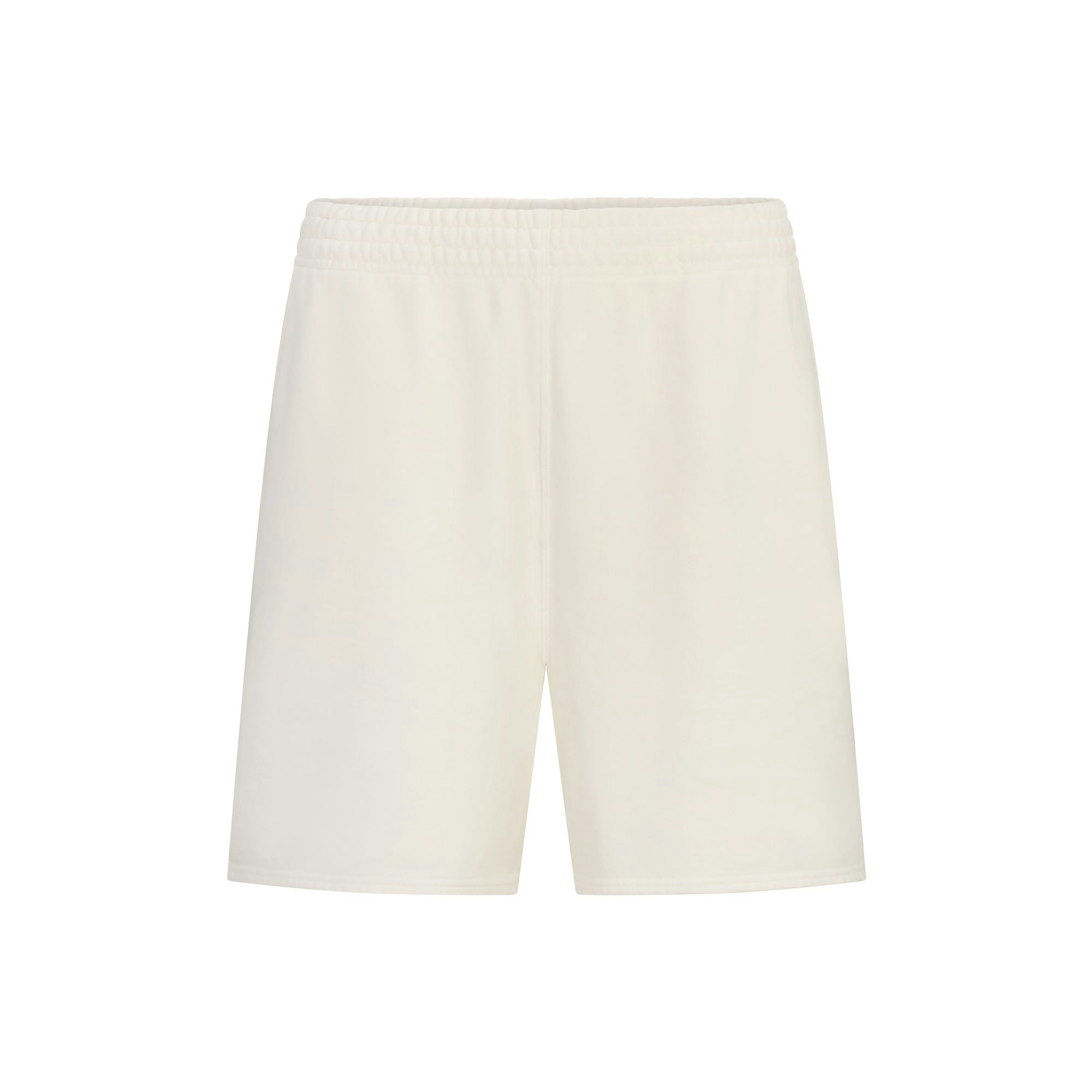 FRENCH TERRY LONG SHORT | ECRU LAYS FLAT ON A WHITE BACKGROUND | FLT