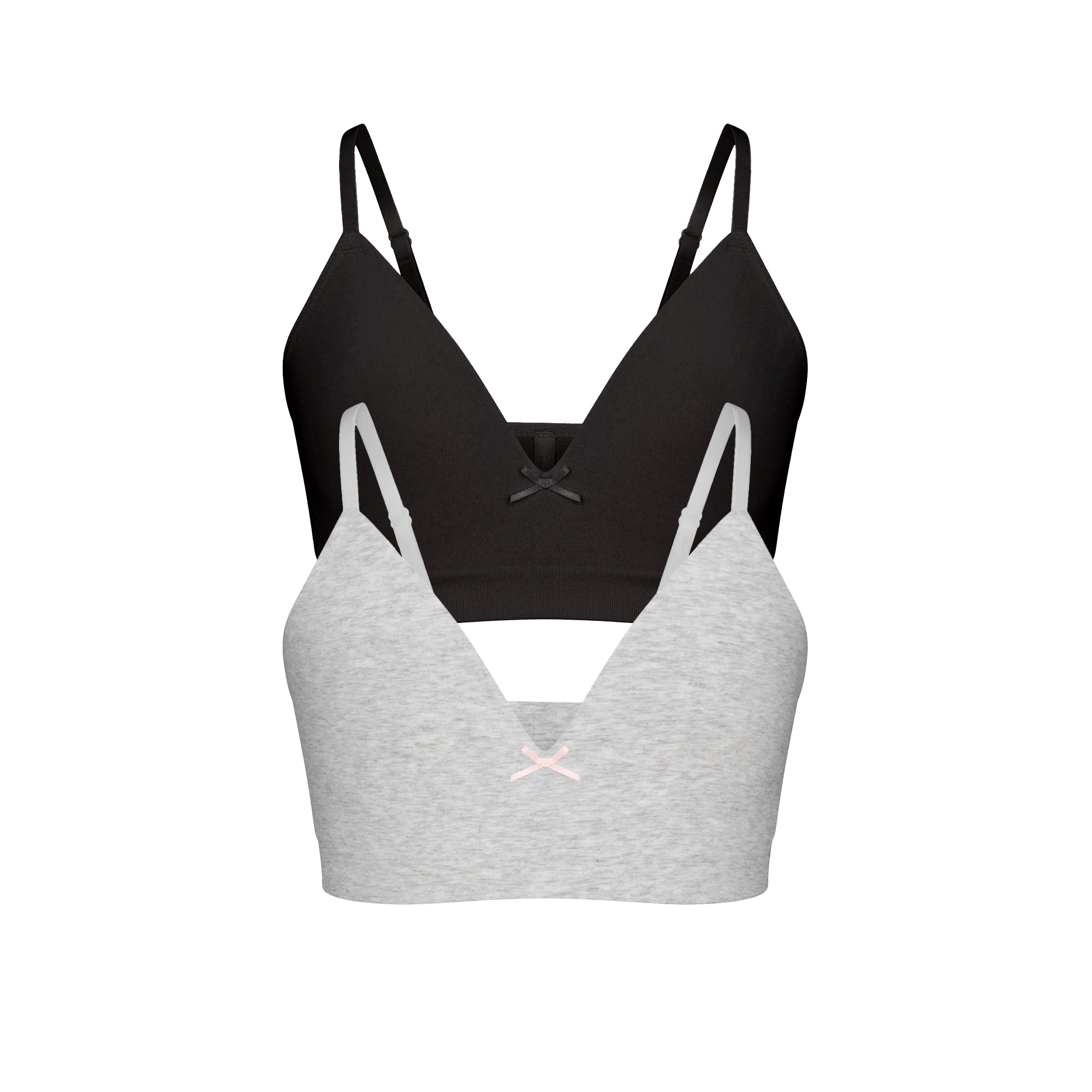 COTTON SEAMLESS JUNIORS TRAINING BRA 2-PACK | LIGHT HEATHER