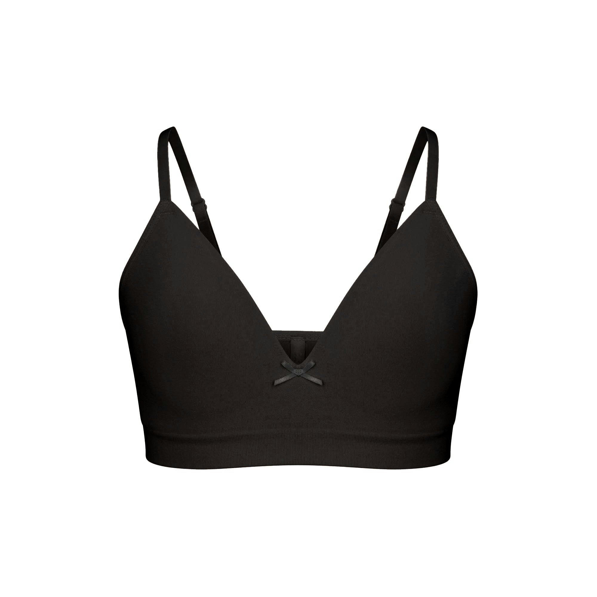 COTTON SEAMLESS GIRLS BRA 2-PACK | LIGHT HEATHER GREY AND SOOT FLAT ON A WHITE BACKGROUND @ | FLT