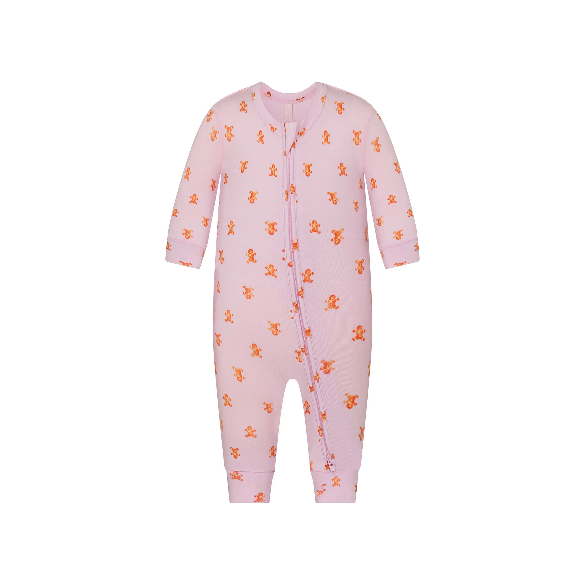 SKIMS SLEEP BABY ONESIE | CHERRY BLOSSOM GINGERBREAD PRINT FLAT ON A WHITE BACKGROUND | FLT