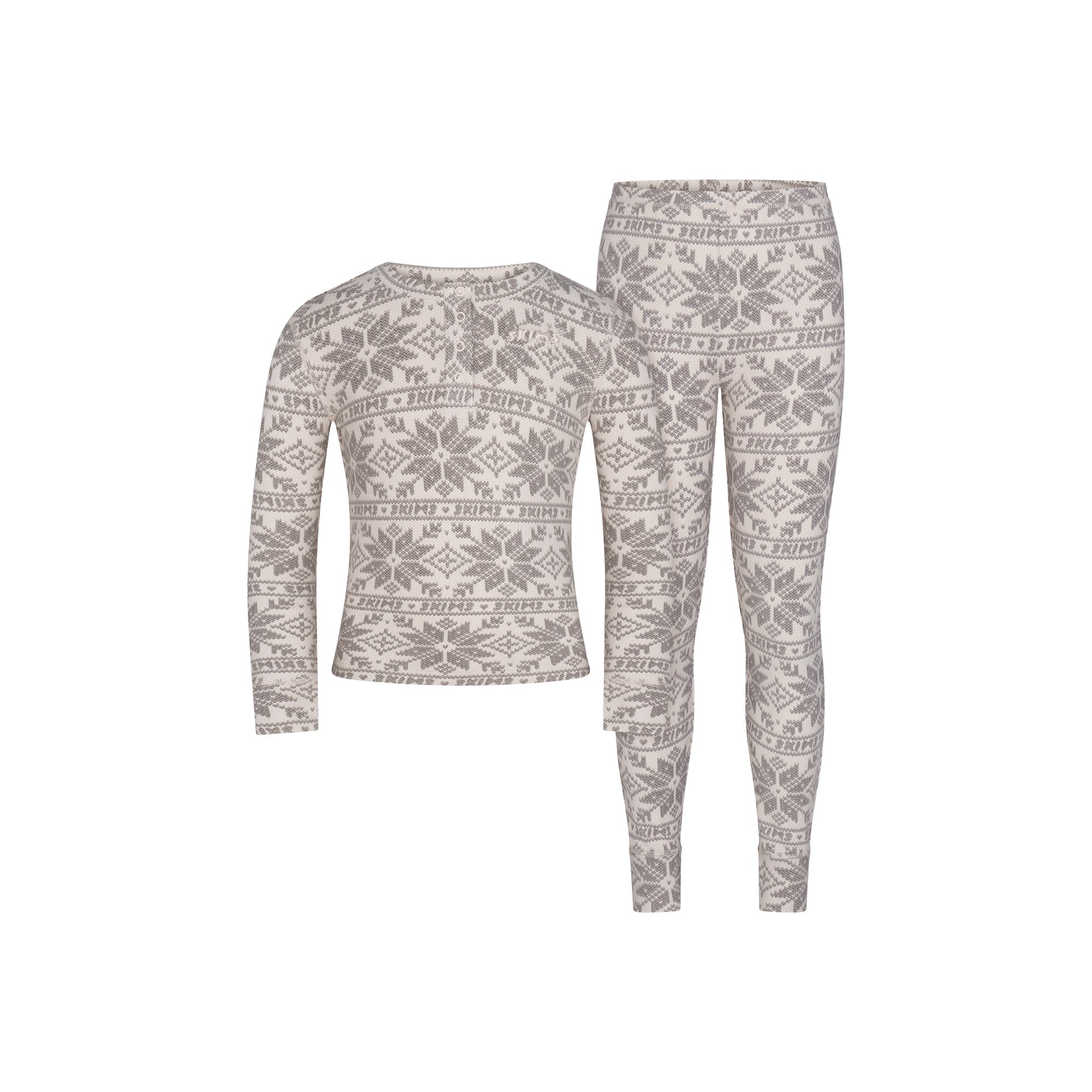 KIDS BRUSHED HACCI PAJAMA SET | SUGAR CRYSTAL FAIRISLE FLAT ON A WHITE BACKGROUND | FLT
