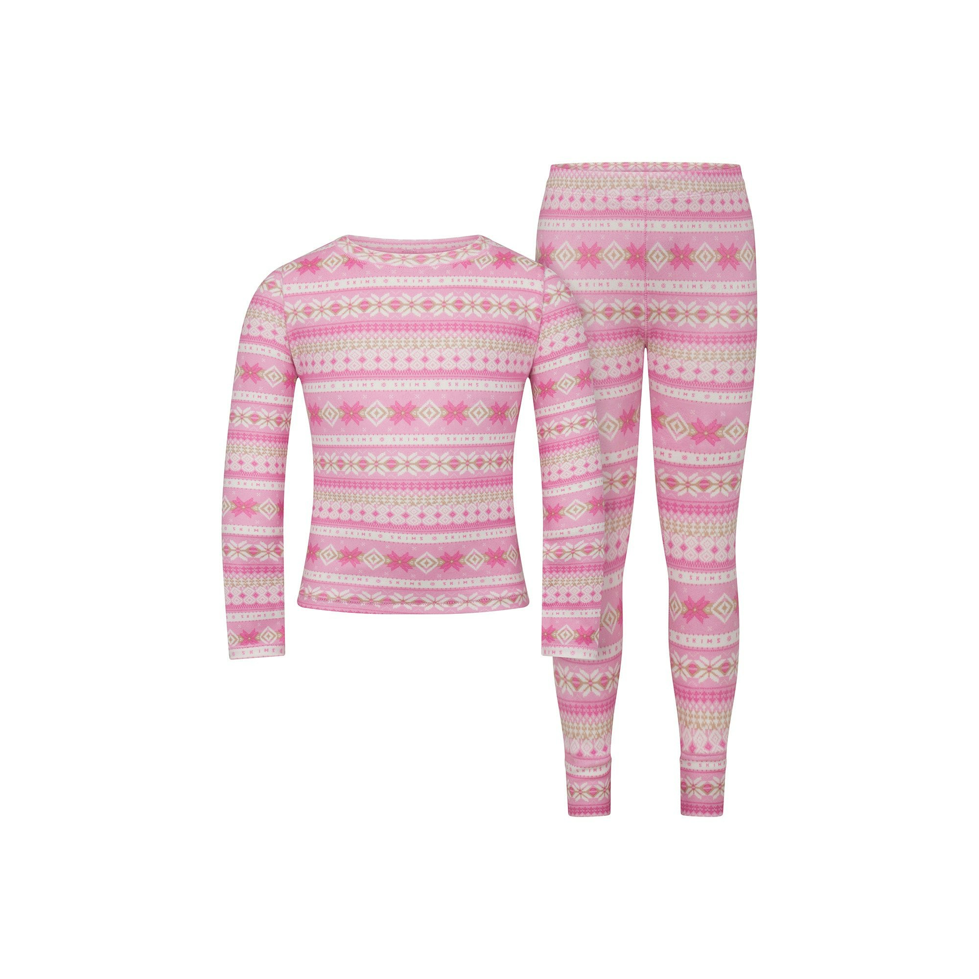 LOGO PLUSH POINTELLE KIDS LONG SLEEVE SET | RED DEER FAIR ISLE (KIDS SETS) FLAT ON A WHITE BACKGROUND | FLT