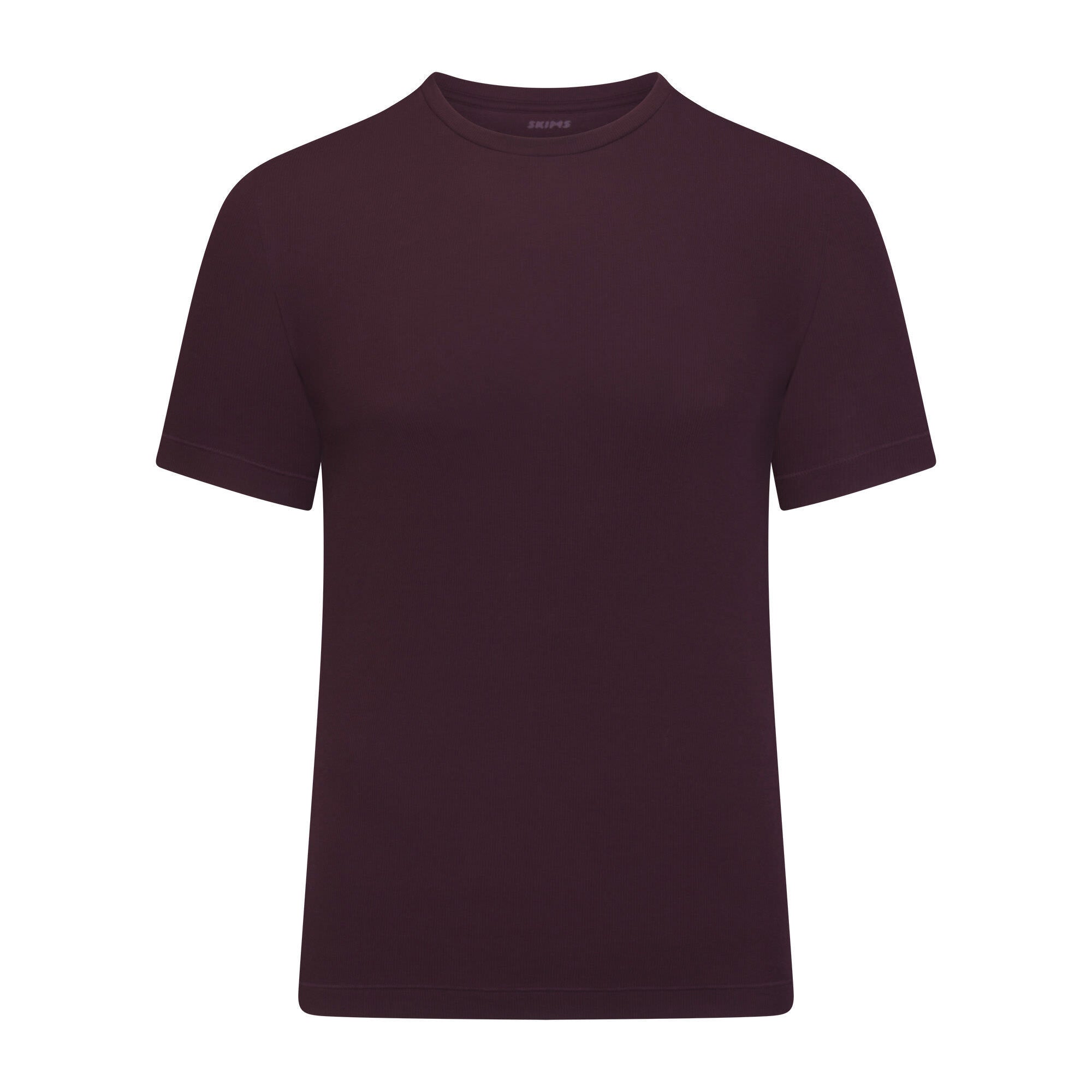 SKIMS COTTON RIB MENS T-SHIRT | CURRANT & LAYS FLAT ON A WHITE BACKGROUND | FLT