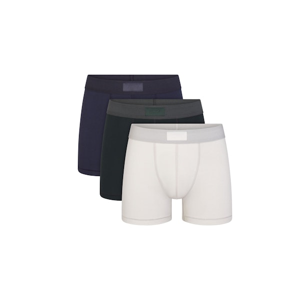 SKIMS COTTON MENS 3" BOXER BRIEF 3-PACK | BLUE BLACK MULTI FOCUS: 0.0, 1.0, 0.9