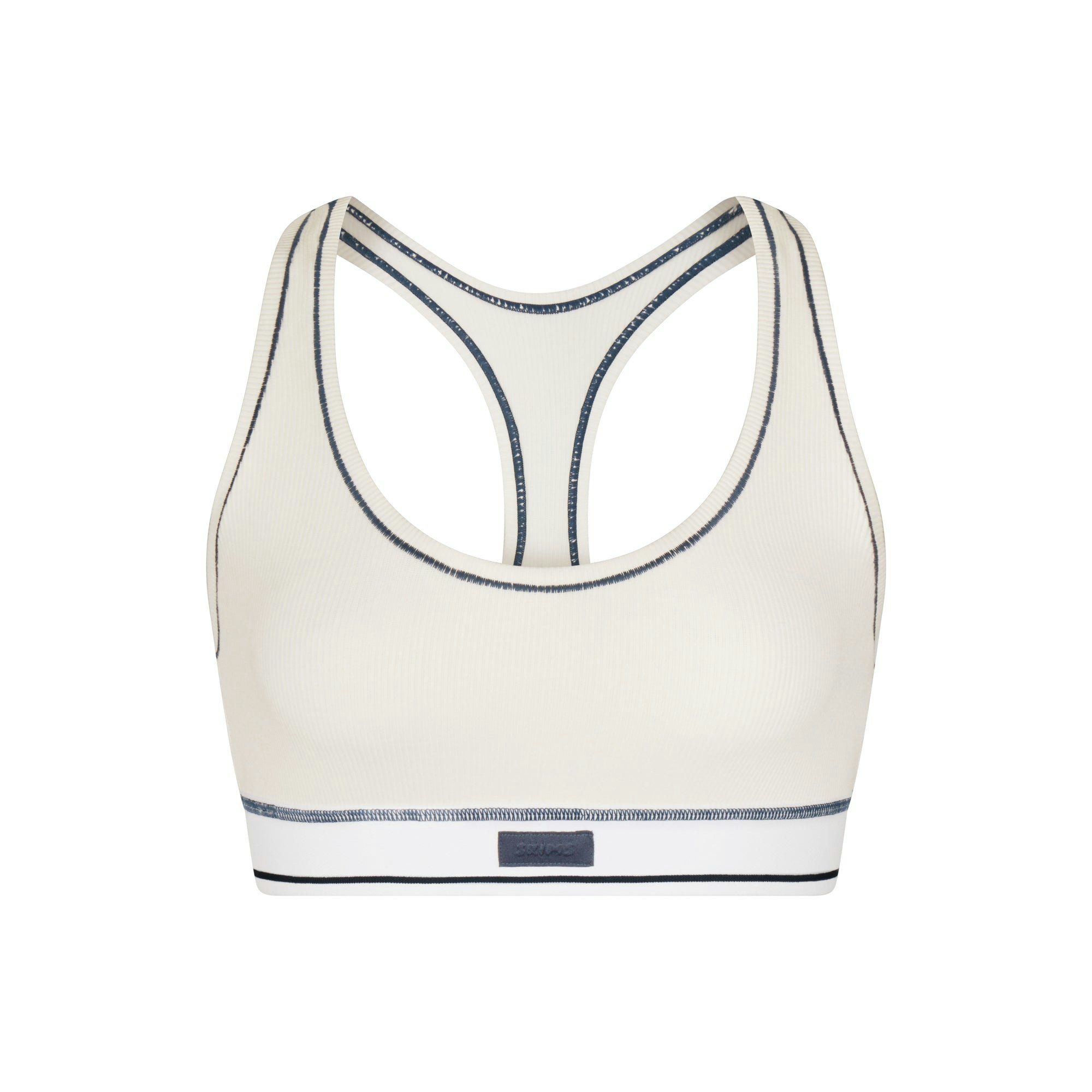 COTTON RIB RACERBACK BRALETTE LAYS FLAT ON A WHITE BACKGROUND