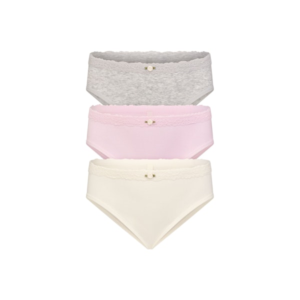 COTTON SEAMLESS JUNIORS LACE BIKINI 3-PACK | ECRU CHERRY BLOSSOM MULTI | FLAT ON A WHITE BACKGROUND | FLT | FOCUS: 0.0, 1.0, 0.9