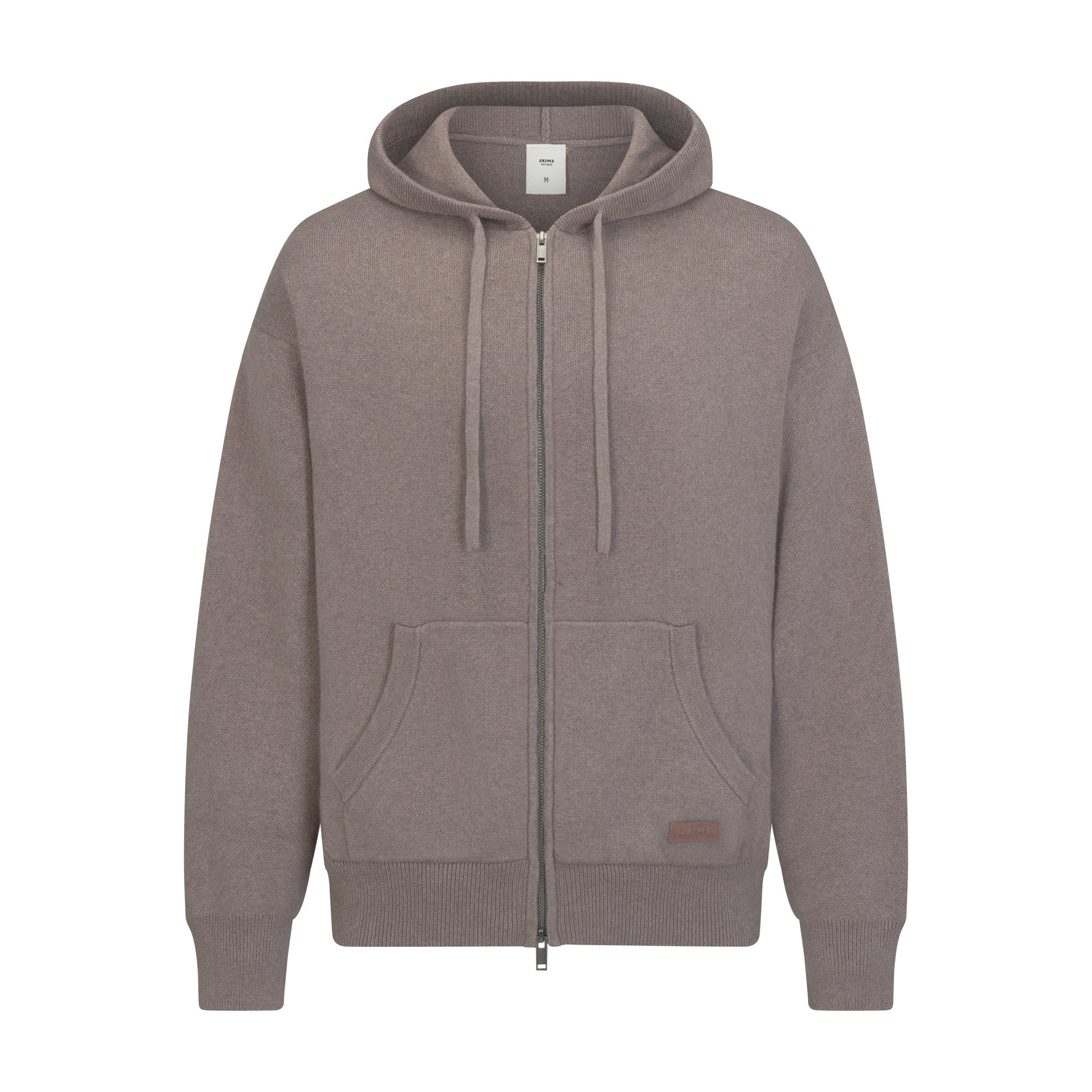 COTTON KNIT MENS ZIP UP HOODIE | DESERT HEATHER GREY & LAYS FLAT ON A WHITE BACKGROUND | FLT