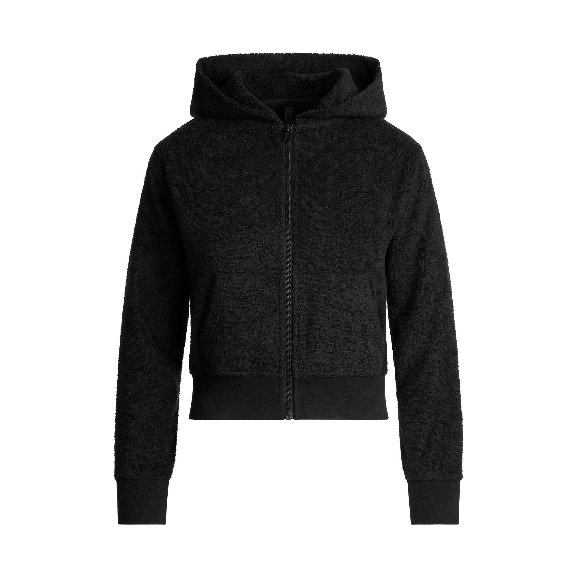 TERRY COVER UPS ZIP UP HOODIE | ONYX FLAT ON A WHITE BACKGROUND | FLT