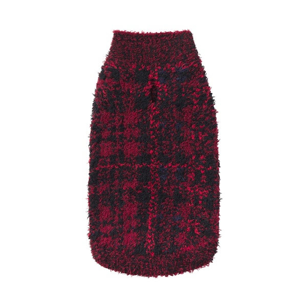 COZY KNIT PET SWEATER | MERLOT NAVY PLAID FLAT ON A WHITE BACKGROUND | FLT