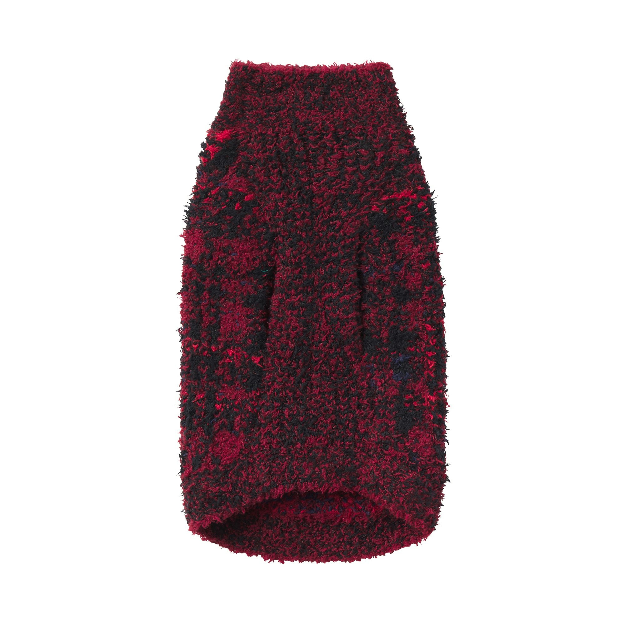COZY KNIT PET SWEATER | MERLOT NAVY PLAID FLAT ON A WHITE BACKGROUND | FLT