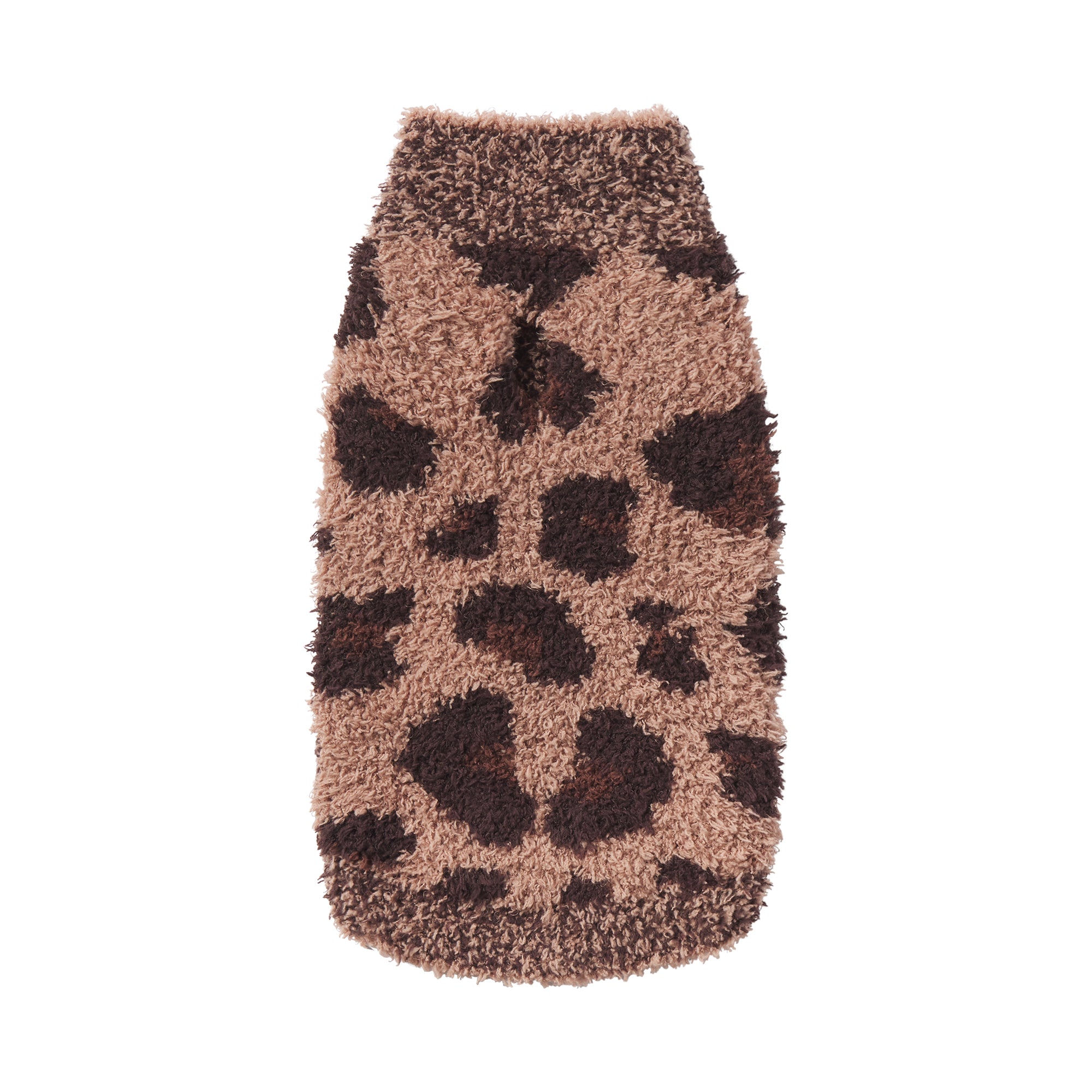 COZY KNIT PET SWEATER | SIENNA LEOPARD PRINT FLAT ON A WHITE BACKGROUND | FLT