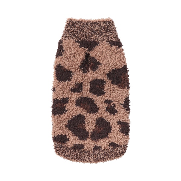 COZY KNIT PET SWEATER | SIENNA LEOPARD PRINT FLAT ON A WHITE BACKGROUND | FLT