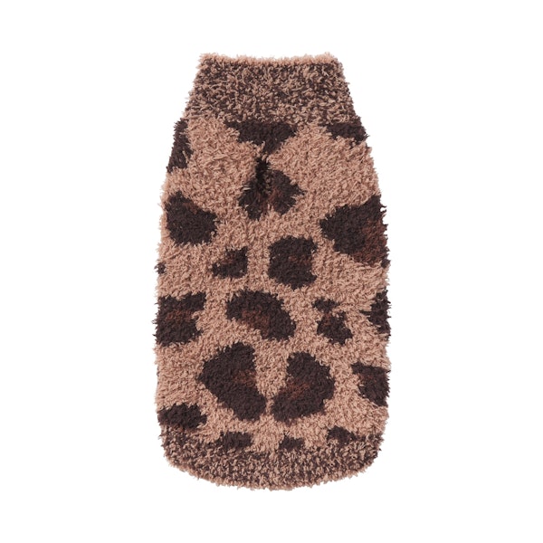 COZY KNIT PET SWEATER | SIENNA LEOPARD PRINT FLAT ON A WHITE BACKGROUND | FLT