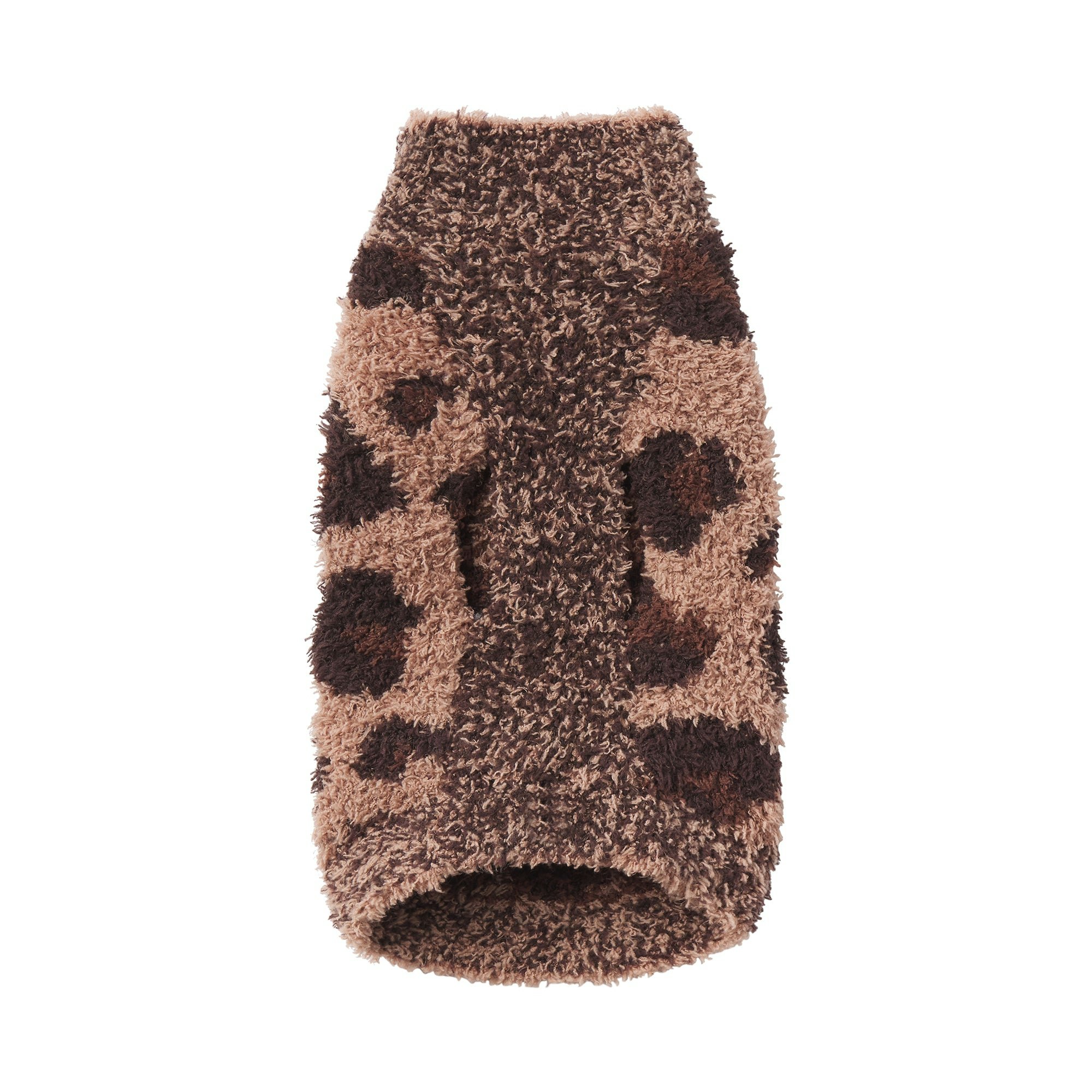 COZY KNIT PET SWEATER | SIENNA LEOPARD PRINT FLAT ON A WHITE BACKGROUND | FLT