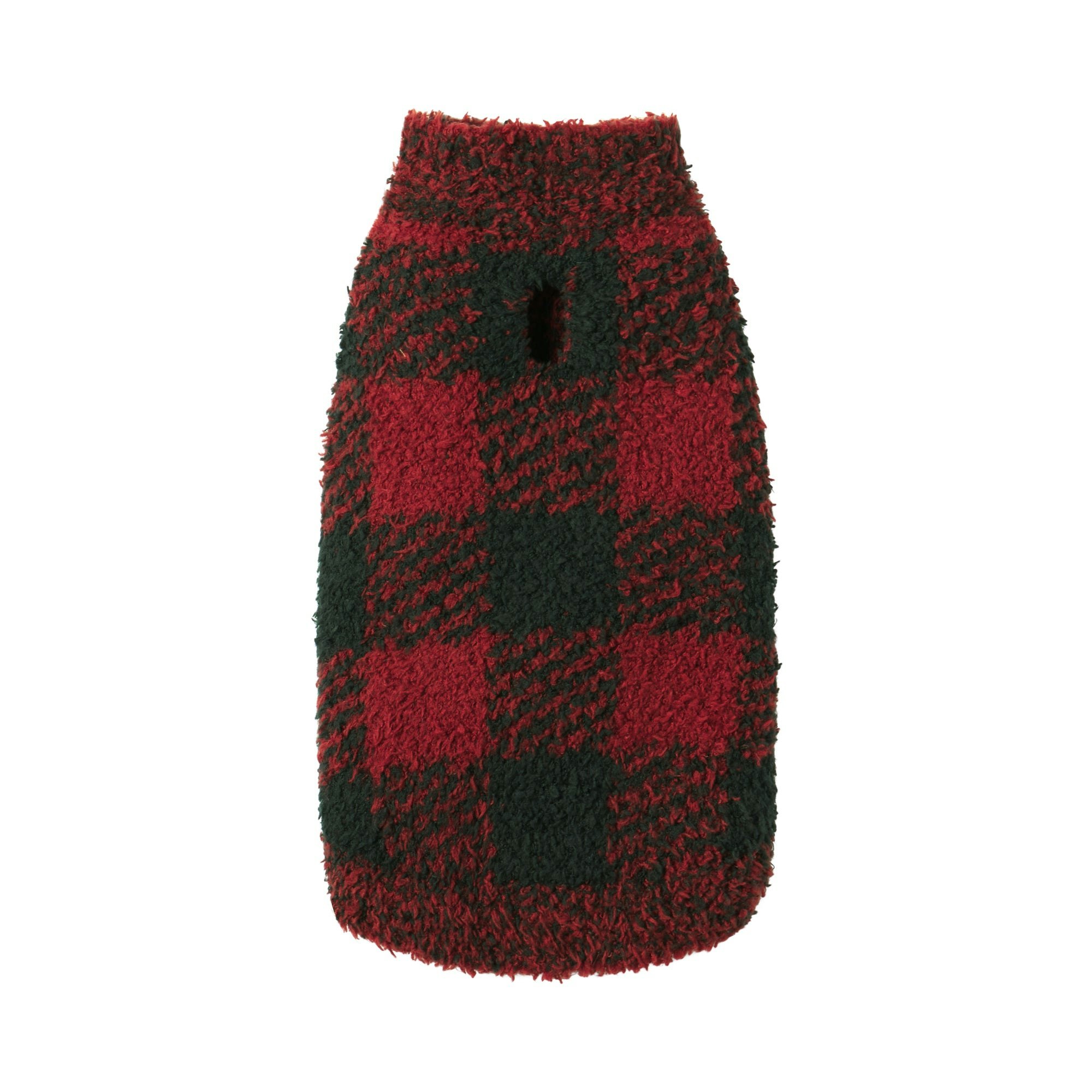 COZY KNIT PET SWEATER | BRICK BUFFALO CHECK LAYS FLAT ON A WHITE BACKGROUND