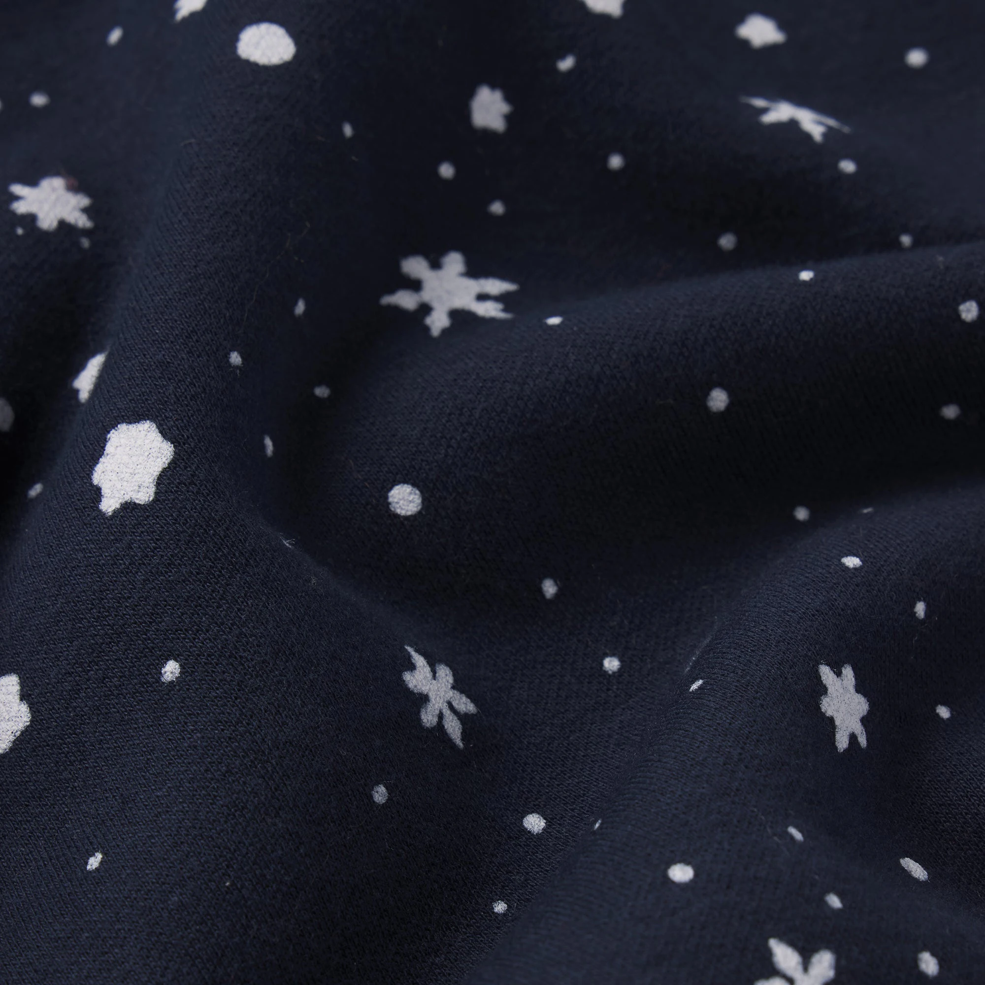 CACTUS PLANT FLEA MARKET X SKIMS COTTON FLEECE OVERSIZED HOODIE | NAVY DOVE SNOW PRINT ADDITIONAL FABRIC DETAILS | about this fabric