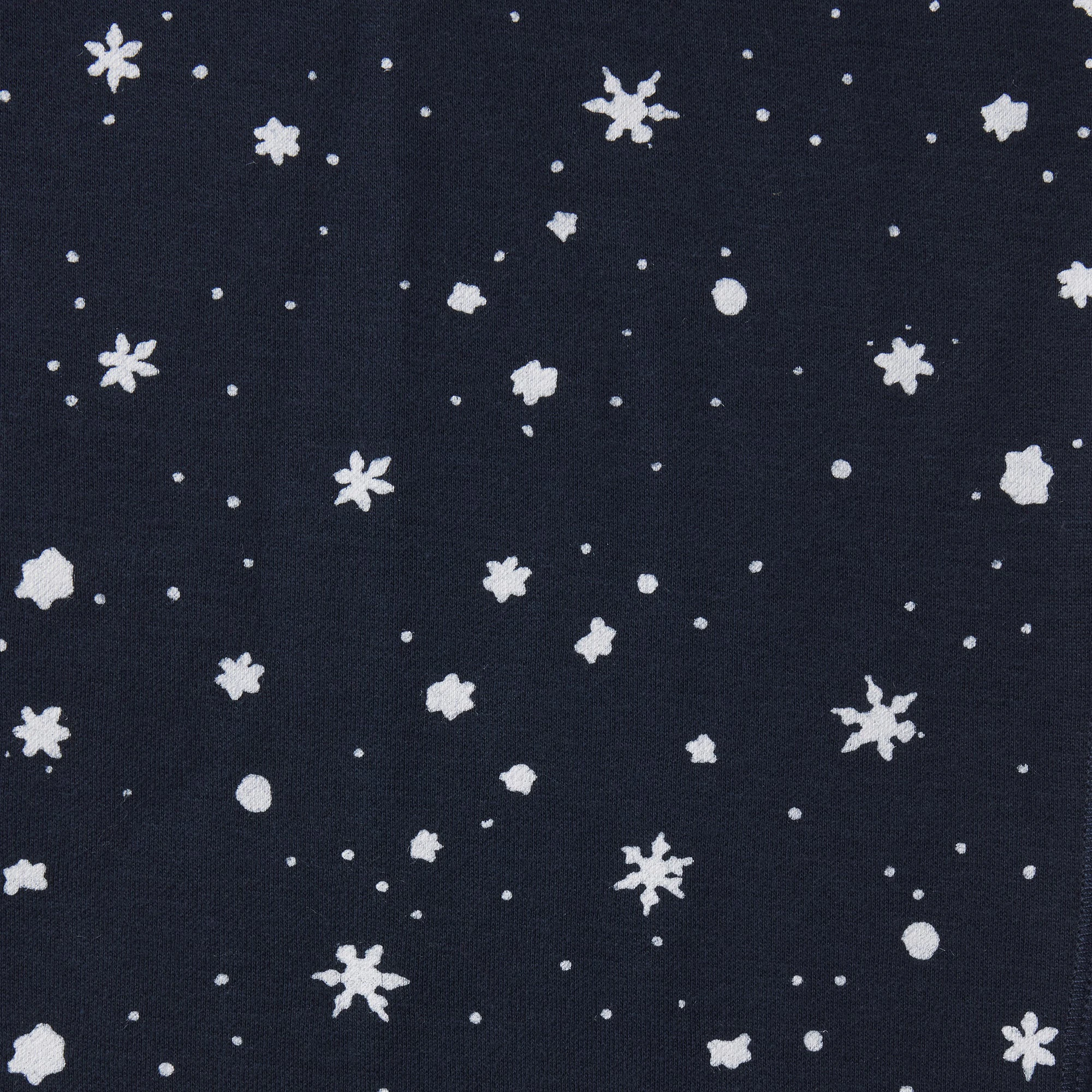 CACTUS PLANT FLEA MARKET X SKIMS COTTON FLEECE STRAIGHT LEG PANT | NAVY HO HO HO SNOW PRINT ADDITIONAL FABRIC DETAILS | about this fabric