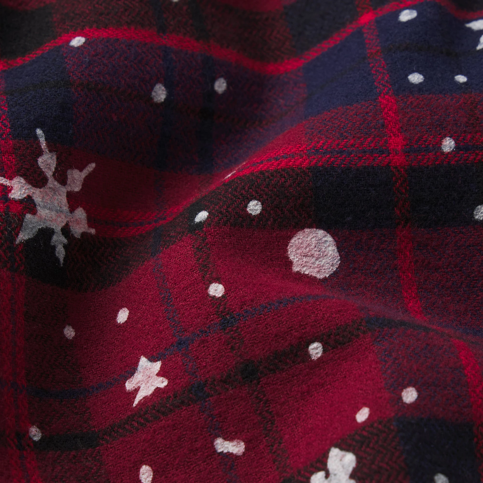 CACTUS PLANT FLEA MARKET X SKIMS SKIMS SLEEP LACE TANK AND FLANNEL SHORT SET | MERLOT UNWRAP ME SNOW PRINT ADDITIONAL FABRIC DETAILS