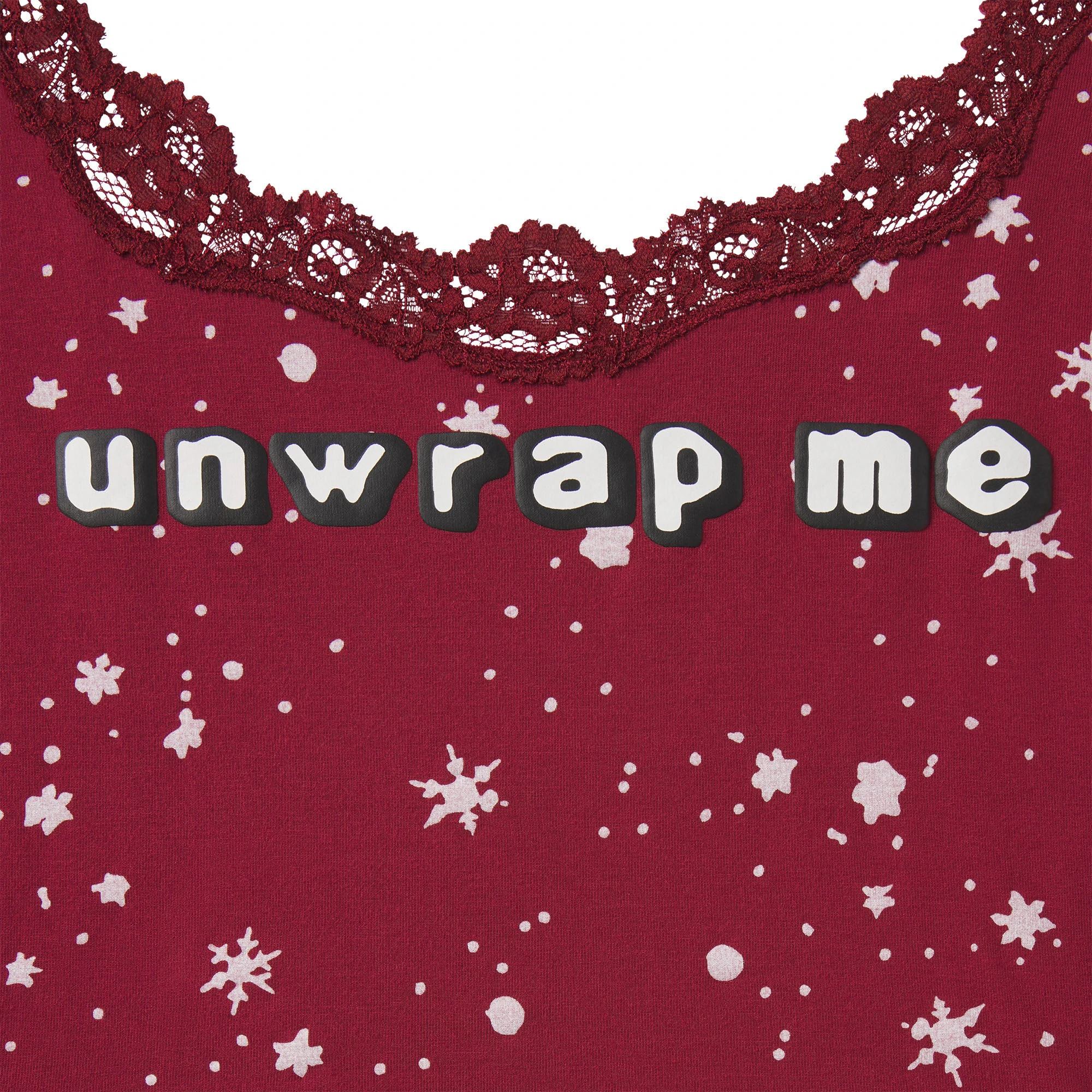 CACTUS PLANT FLEA MARKET X SKIMS SKIMS SLEEP LACE TANK AND FLANNEL SHORT SET | MERLOT UNWRAP ME SNOW PRINT ADDITIONAL FABRIC DETAILS