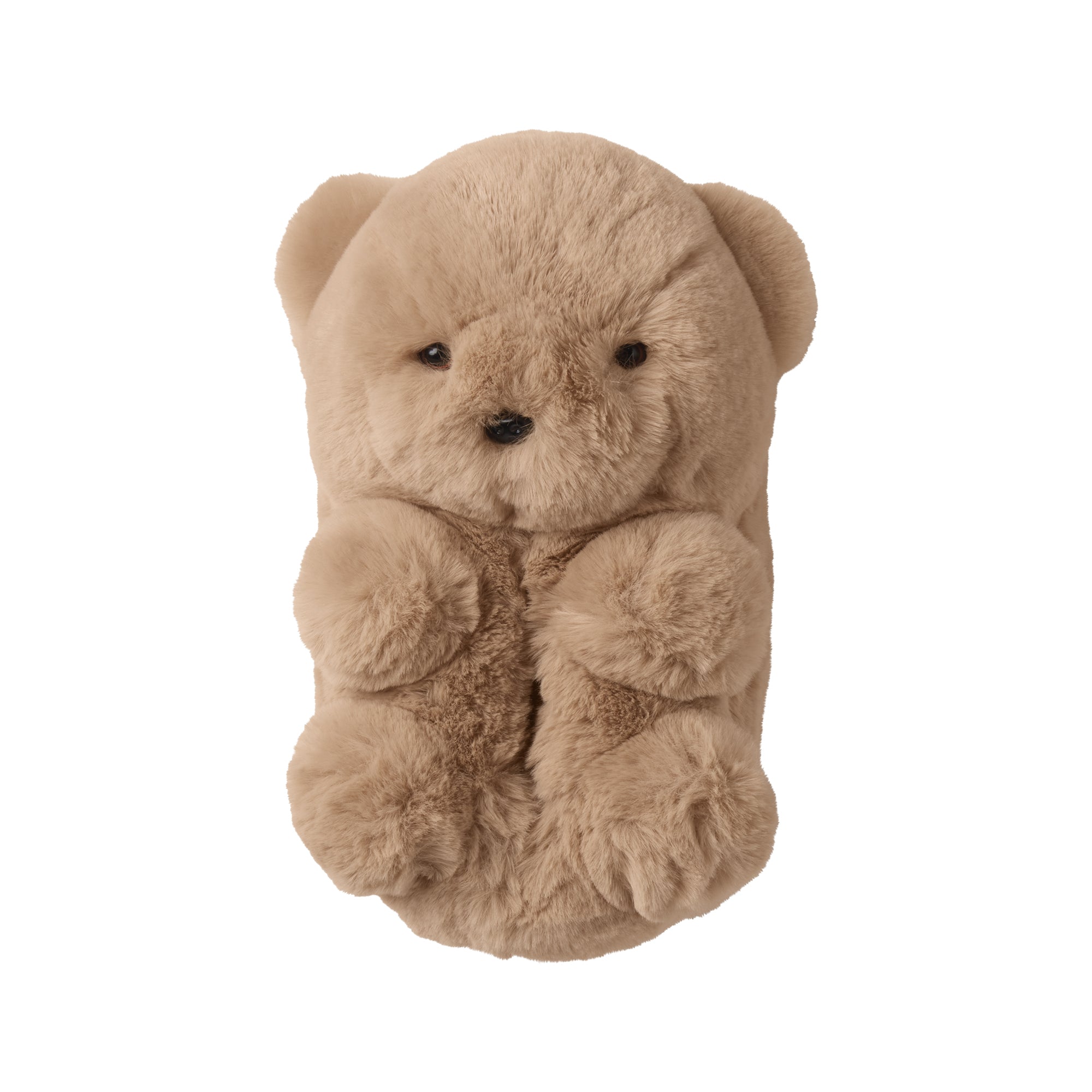 FURRY TEDDY BEAR SLIPPER | TOFFEE FLAT ON A WHITE BACKGROUND | FLT @ | FOCUS: 0.0, 1.0, 0.9