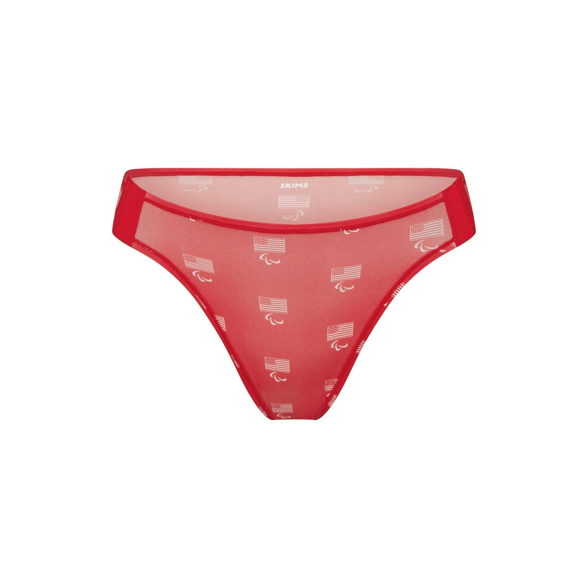 SKIMS FOR TEAM USA FITS EVERYBODY ADAPTIVE  PARALYMPIC THONG | RED (THONGS, PANTIES) FLAT ON A WHITE BACKGROUND | FLT