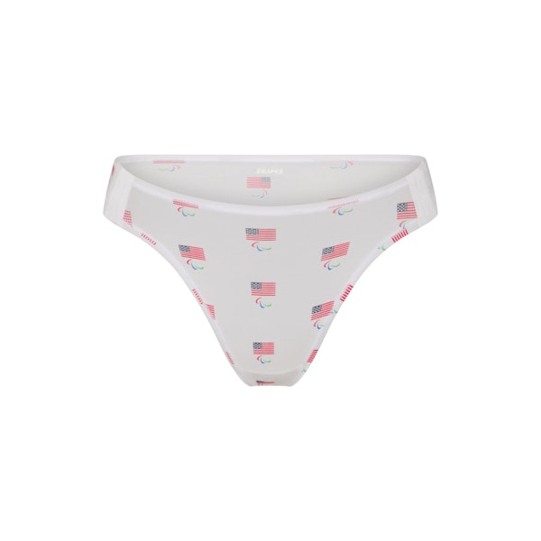 SKIMS FOR TEAM USA FITS EVERYBODY ADAPTIVE  PARALYMPIC THONG | WHITE (THONGS, PANTIES) FLAT ON A WHITE BACKGROUND | FLT