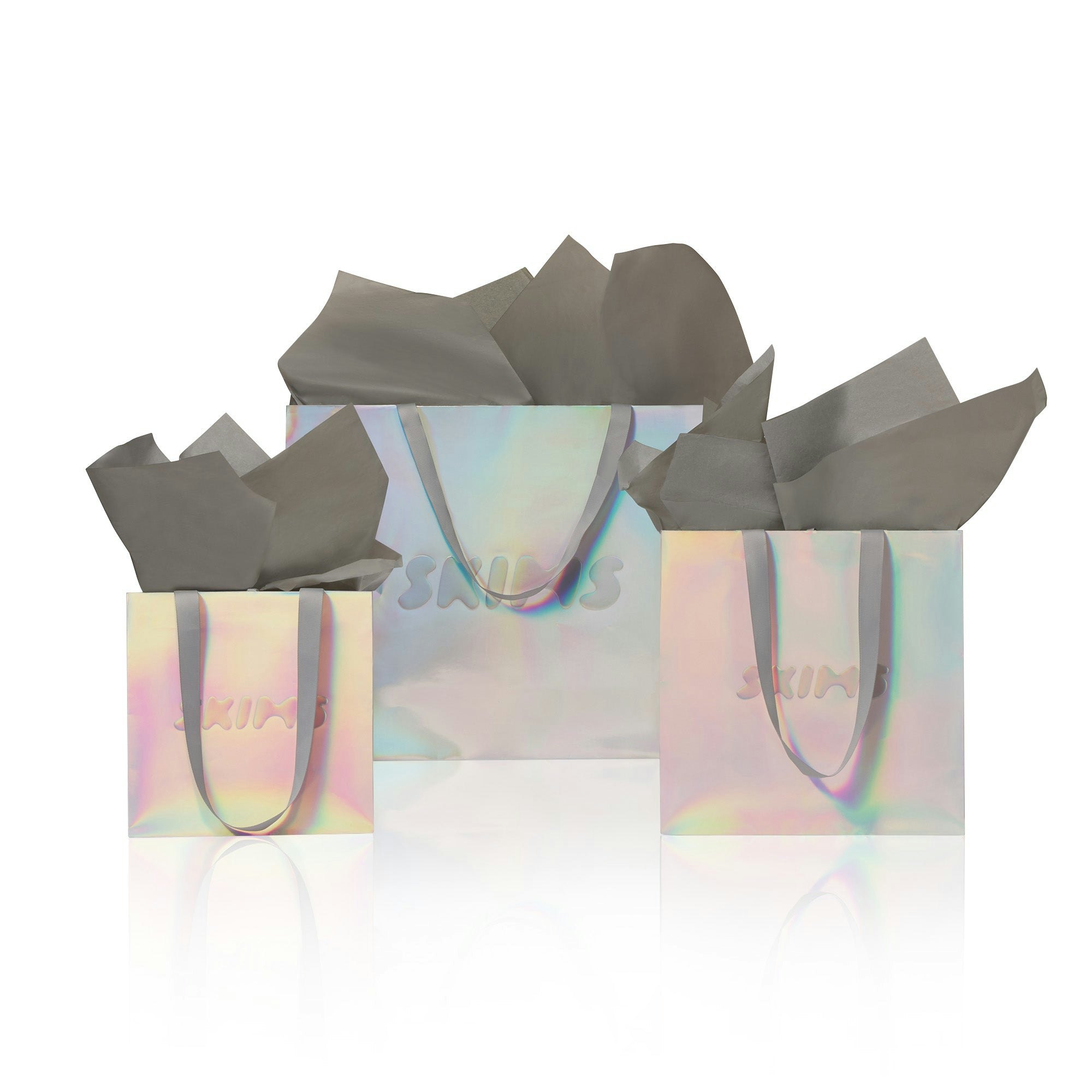 GIFT BAG | HOLOGRAPHIC MIRROR FLAT ON A WHITE BACKGROUND 