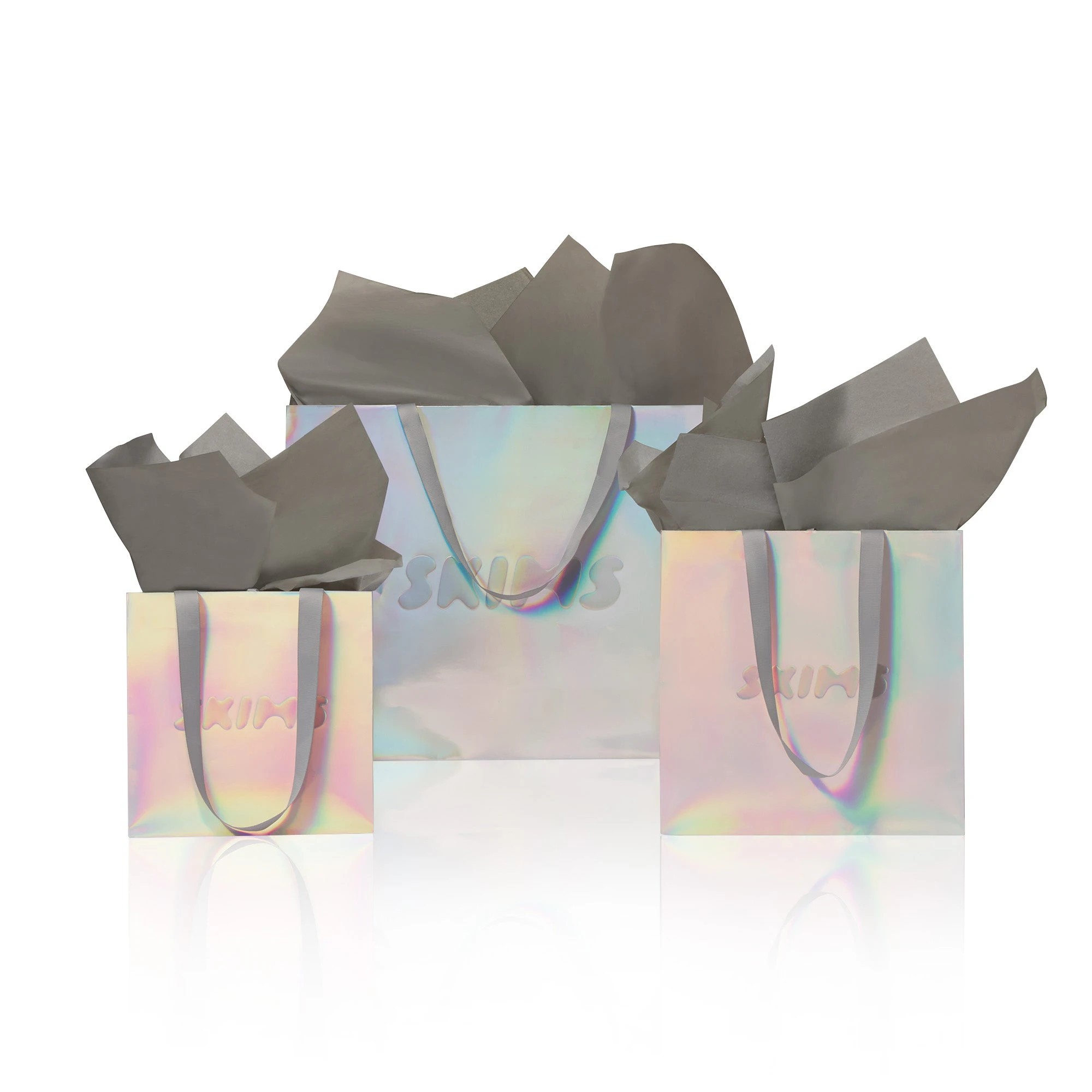 GIFT BAG | HOLOGRAPHIC MIRROR FLAT ON A WHITE BACKGROUND 