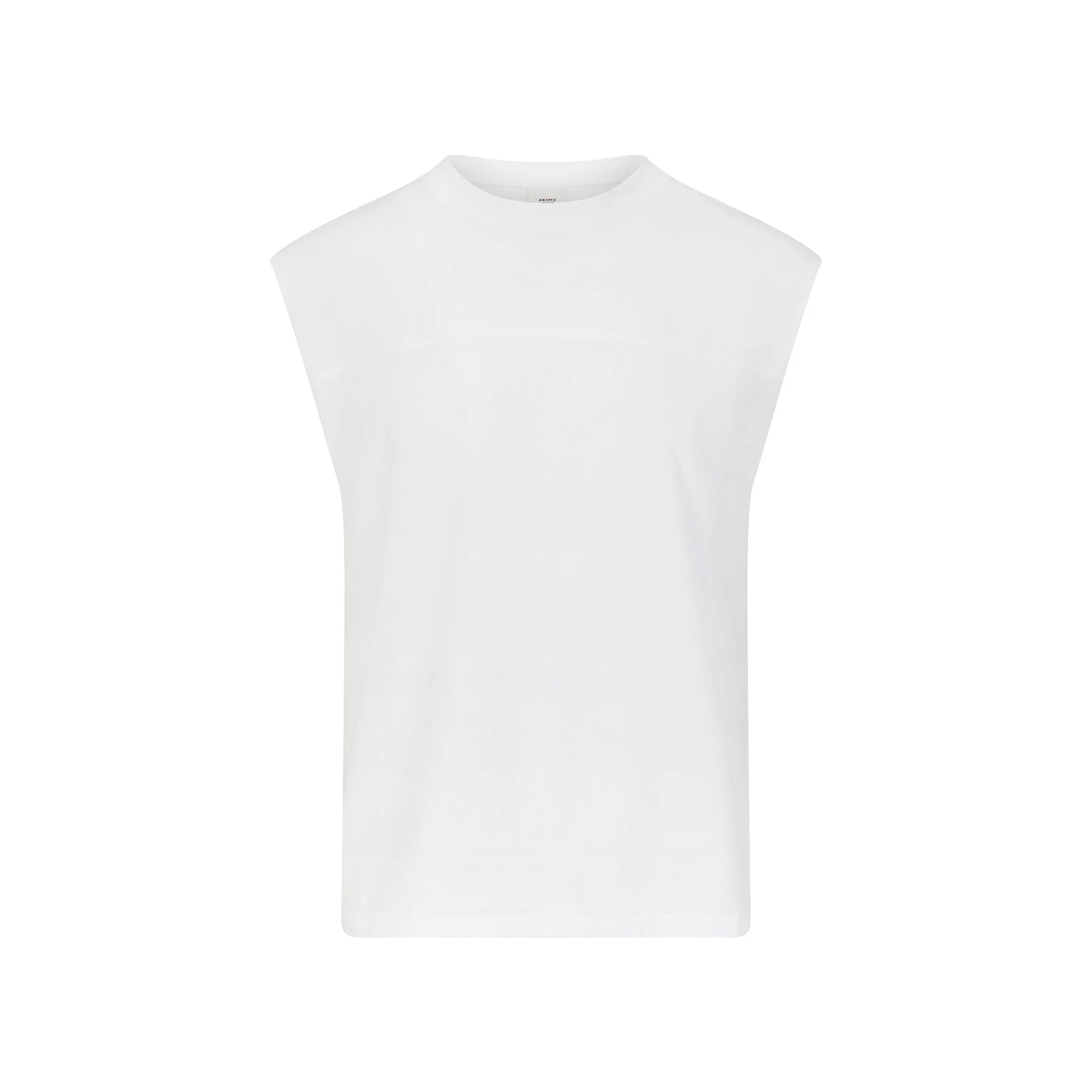HEAVYWEIGHT COTTON MENS CROPPED TANK | CHALK FLAT ON A WHITE BACKGROUND | FLT